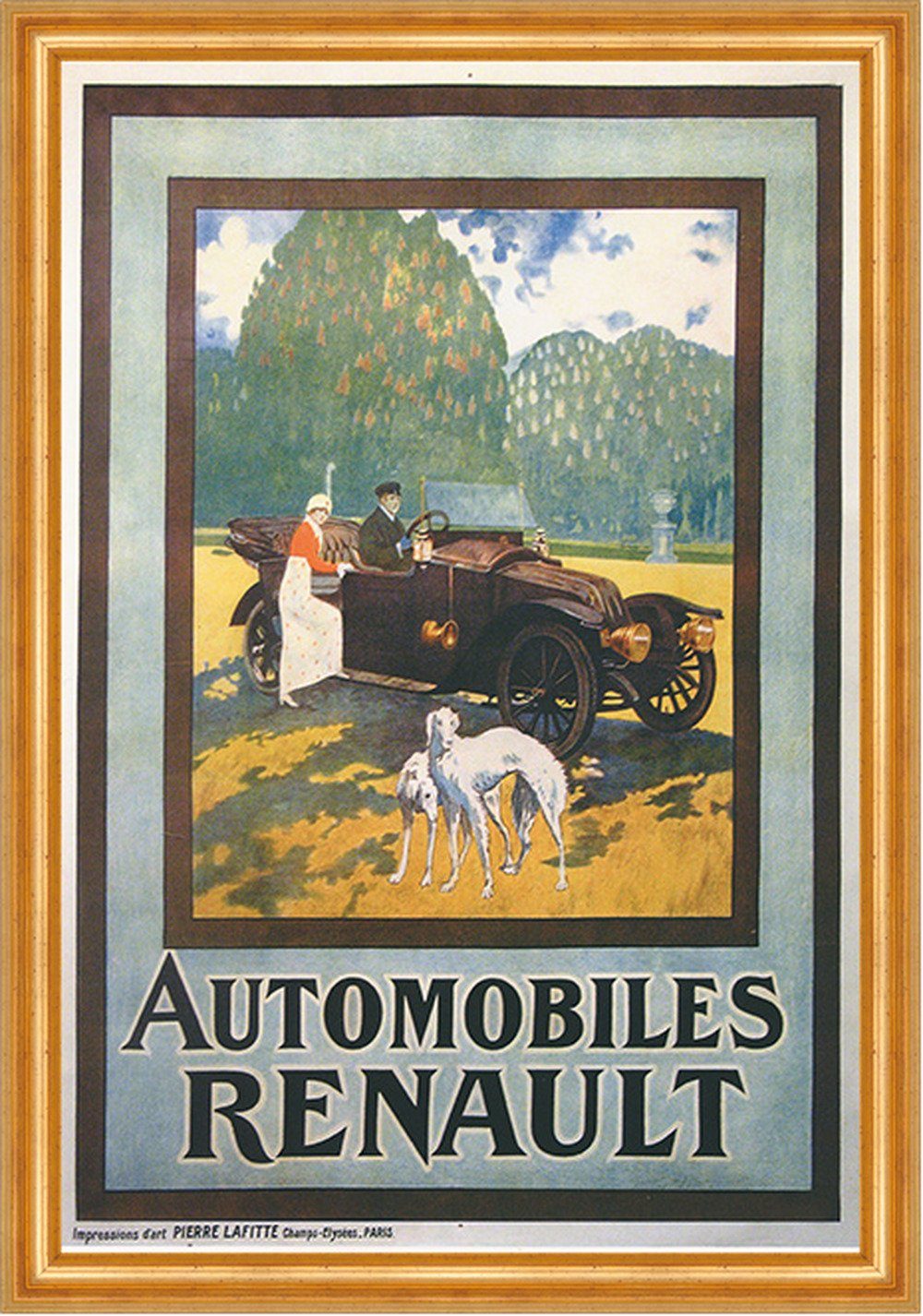 Kunstdruck Automobiles Renault Windhund Chauffeur Paris Werbung 049 Gerahmt