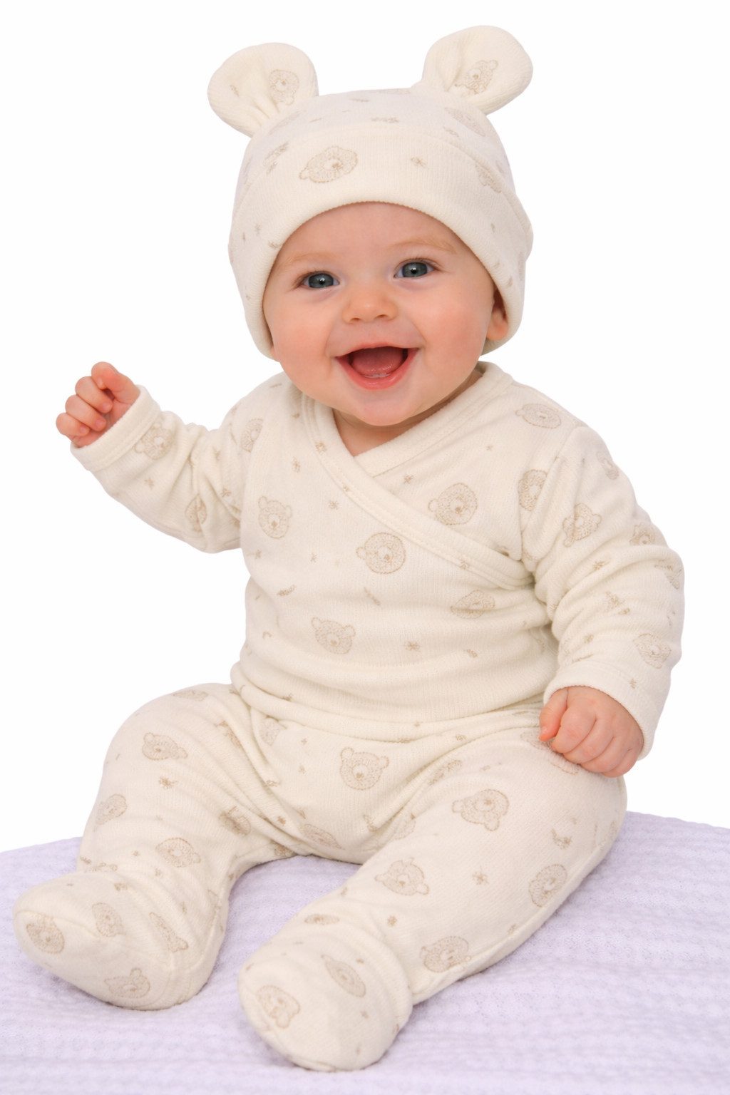 Body & Hose Erstlingsset Baby Anzug Wickelbody Schlupfhose Mütze in Creme