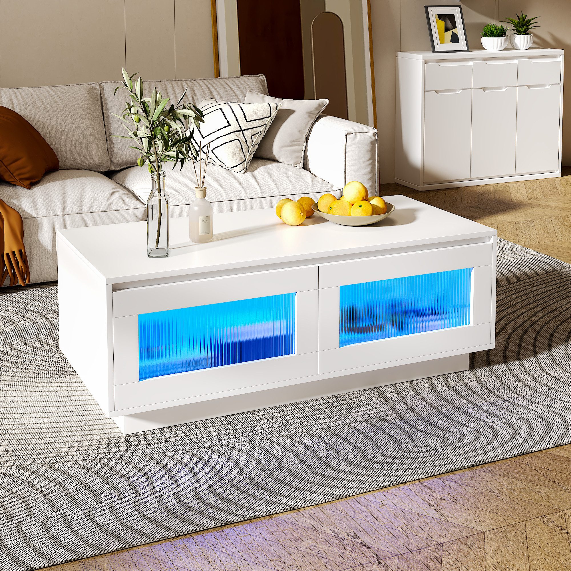 radelldar Couchtisch Wohnzimmertisch Sofatisch mit LED-beleuchtung und 2 Ablagefächern (1-St), matt 108 x 50 x 40cm