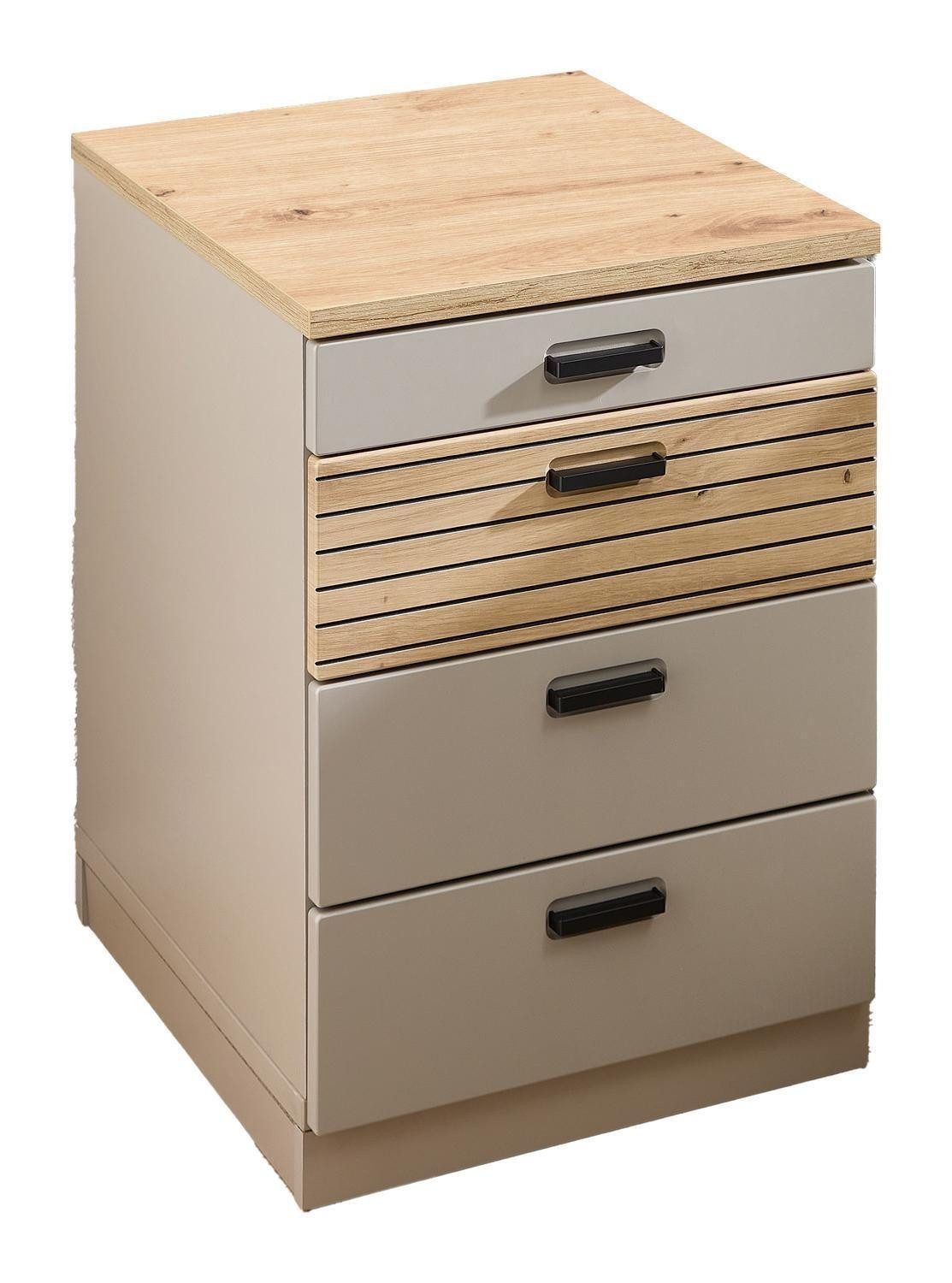 Innostyle Nachtkommode GLENN, Artisan Eiche Dekor, Basalt, 3 Schubladen, mit Rollen, B 45 x H 66 x T 55 cm