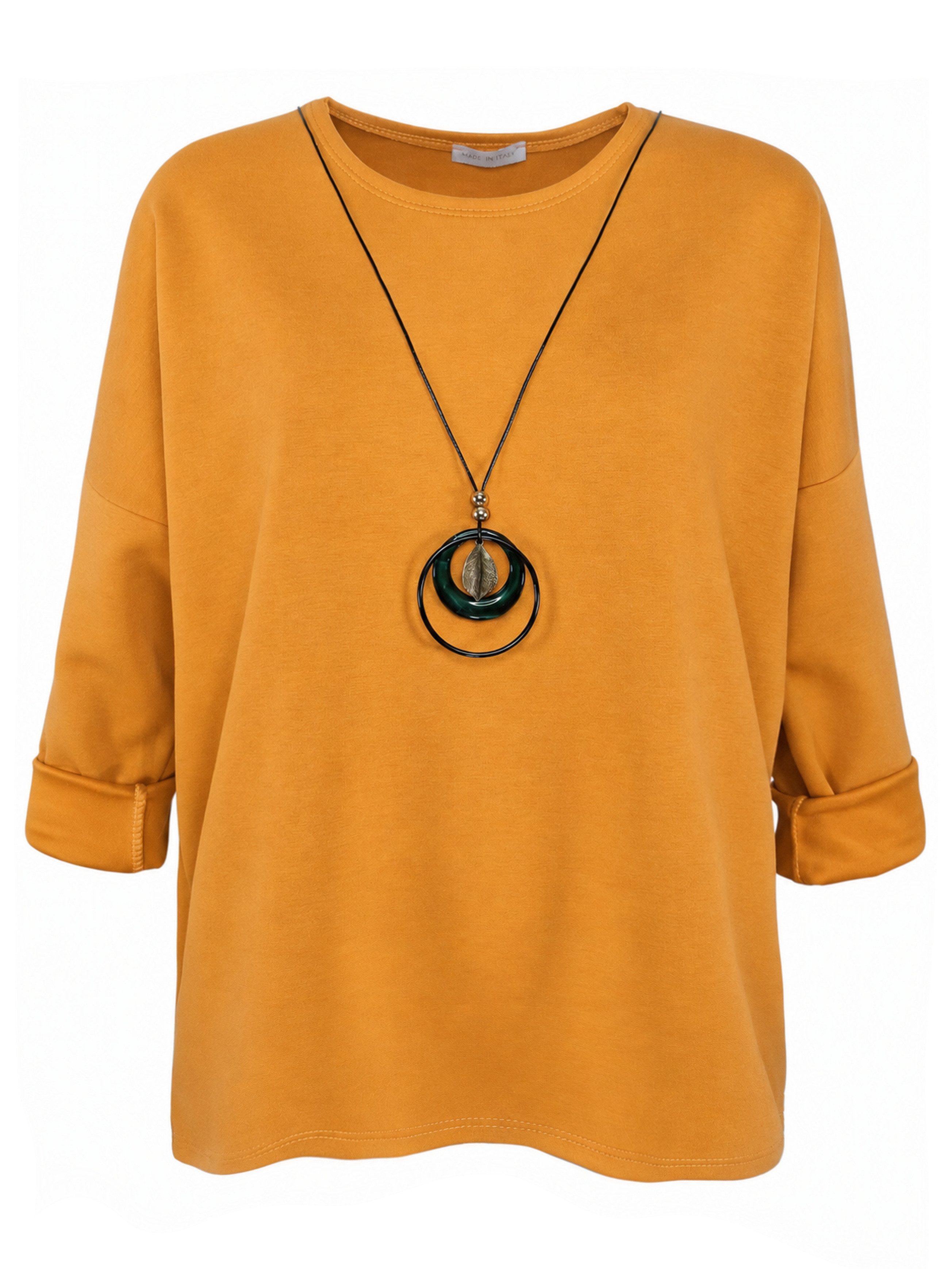 dy_mode Longshirt Damen Longshirt Oversize Weites Tunika Shirt Oberteil Übergangszeit in Unifarbe, mit passende Kette