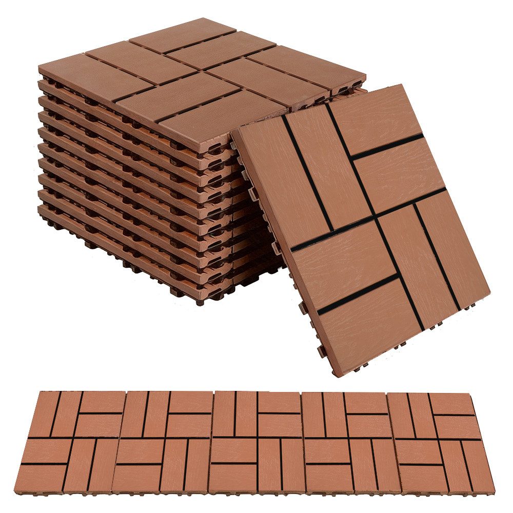 PFCTART Terrassendielen Terrassenfliesen mit Klicksystem, Kunststoff Bodenfliesen, 4,09 m², BxL: je 30.48x30.48 cm, 20 mm Stärke, (Set, 44-St., 30,48×30,48 cm, für Balkon, Terrasse, Garten & Innenbereich), Einfache Installation, wetterfest & pflegeleicht, Rutschfest