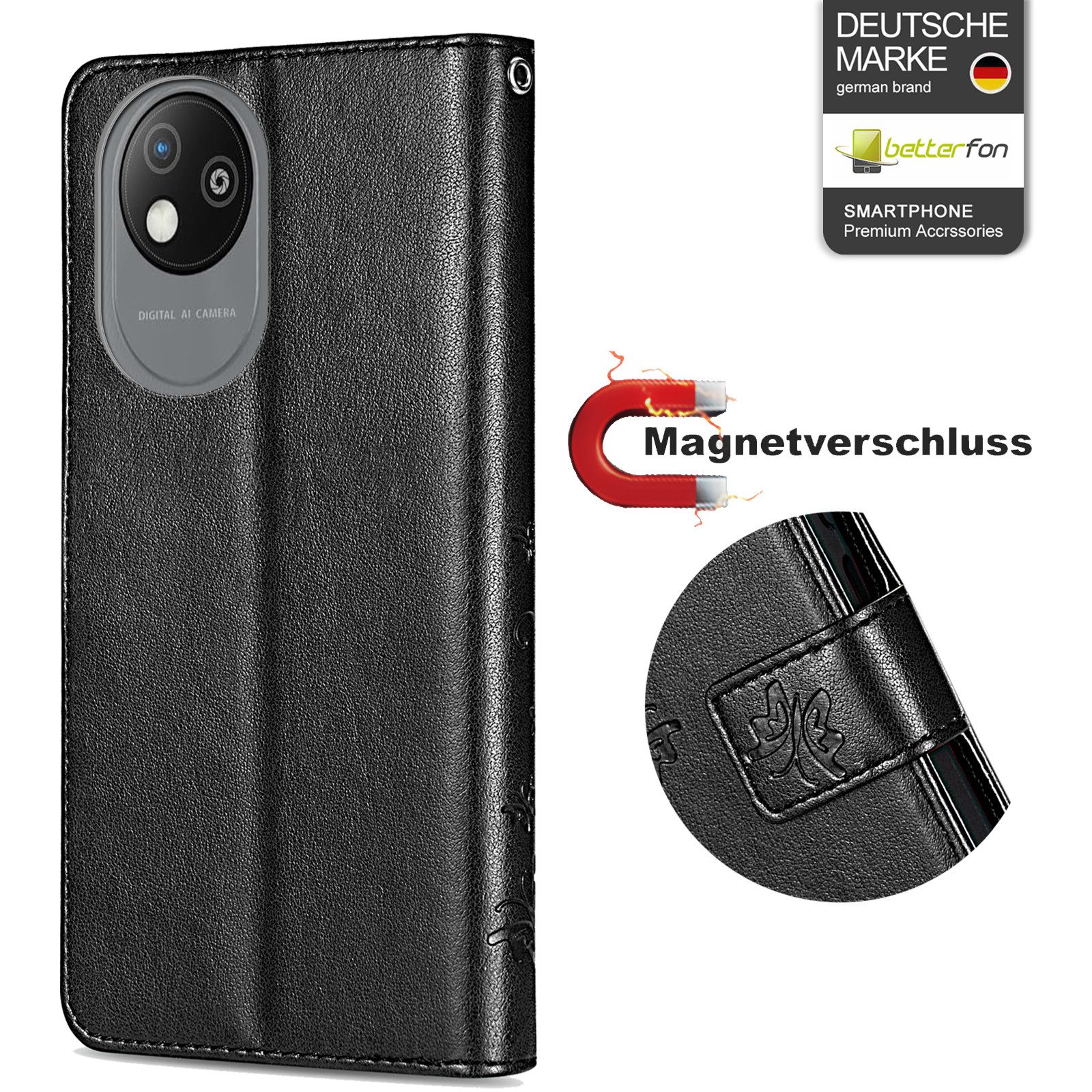 betterfon Smartphone-Hülle Handytasche für ZTE Blade A35 Lite Handyhülle Klapphülle, Bookstyle-Hülle: Magnetverschluss 3 Kartenfächer & Standfunktion