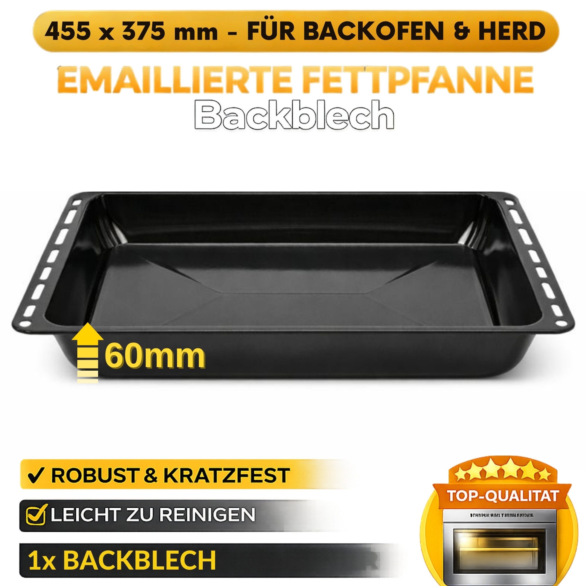 ICQN Backblech 455 x 375 mm, Emailliert, (1-St), Extra Tiefe Emaillierte Fettpfanne, Kratzfest & Rostfrei