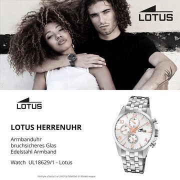 Lotus Chronograph LOTUS Herren Uhr Sport 18629/1 Edelstahl, Herren Armbanduhr rund, groß (ca. 41mm), Edelstahlarmband silber