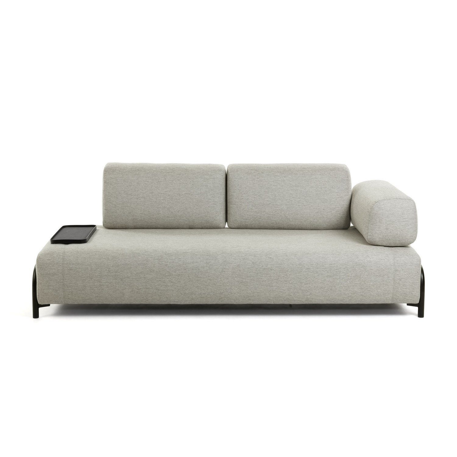Sofa Couch Compo beige Natur24 mit 232cm kleinem Sofa Tablett 3-Sitzer