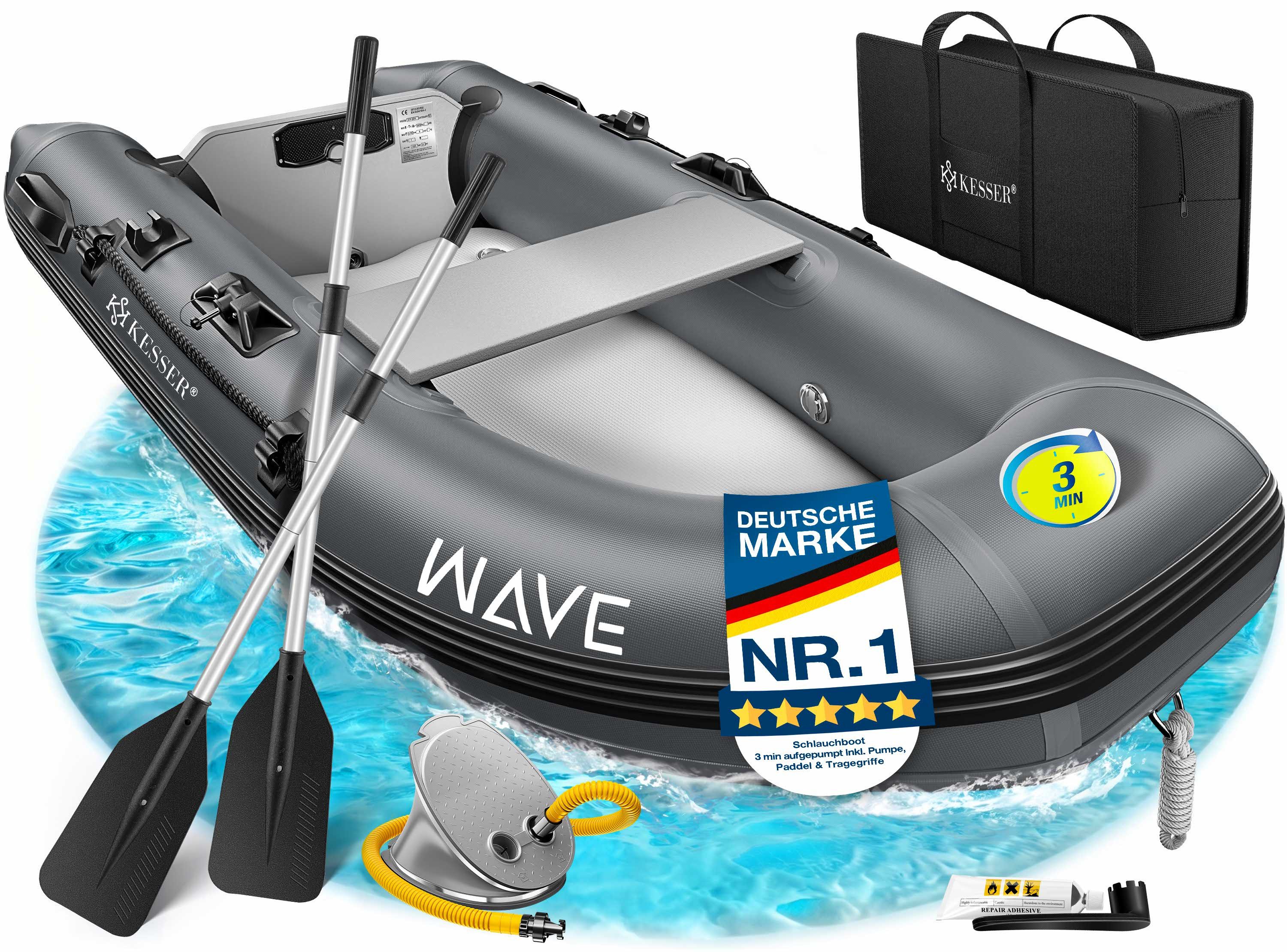 KESSER Schlauchboot aufblasbares Paddelboot für 2 Personen, motorisierbar, 2,30m, WAVE Motor geeignet