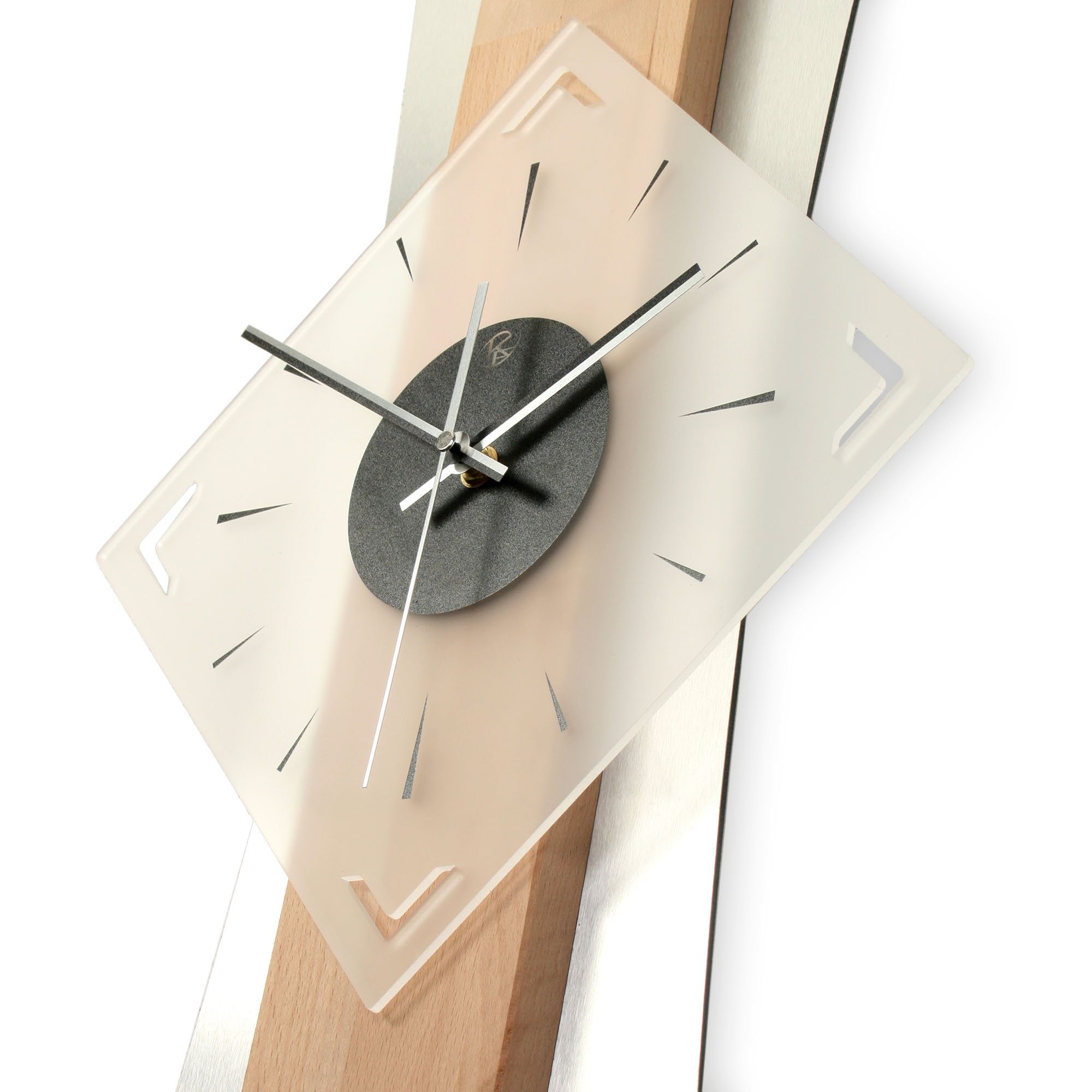 Kreative Feder Wanduhr Designer-WANDUHR aus hochwertigem Massivholz mit Metallic-Look (ohne Ticken; Funk- oder Quarzuhrwerk; elegant, außergewöhnlich, modern)