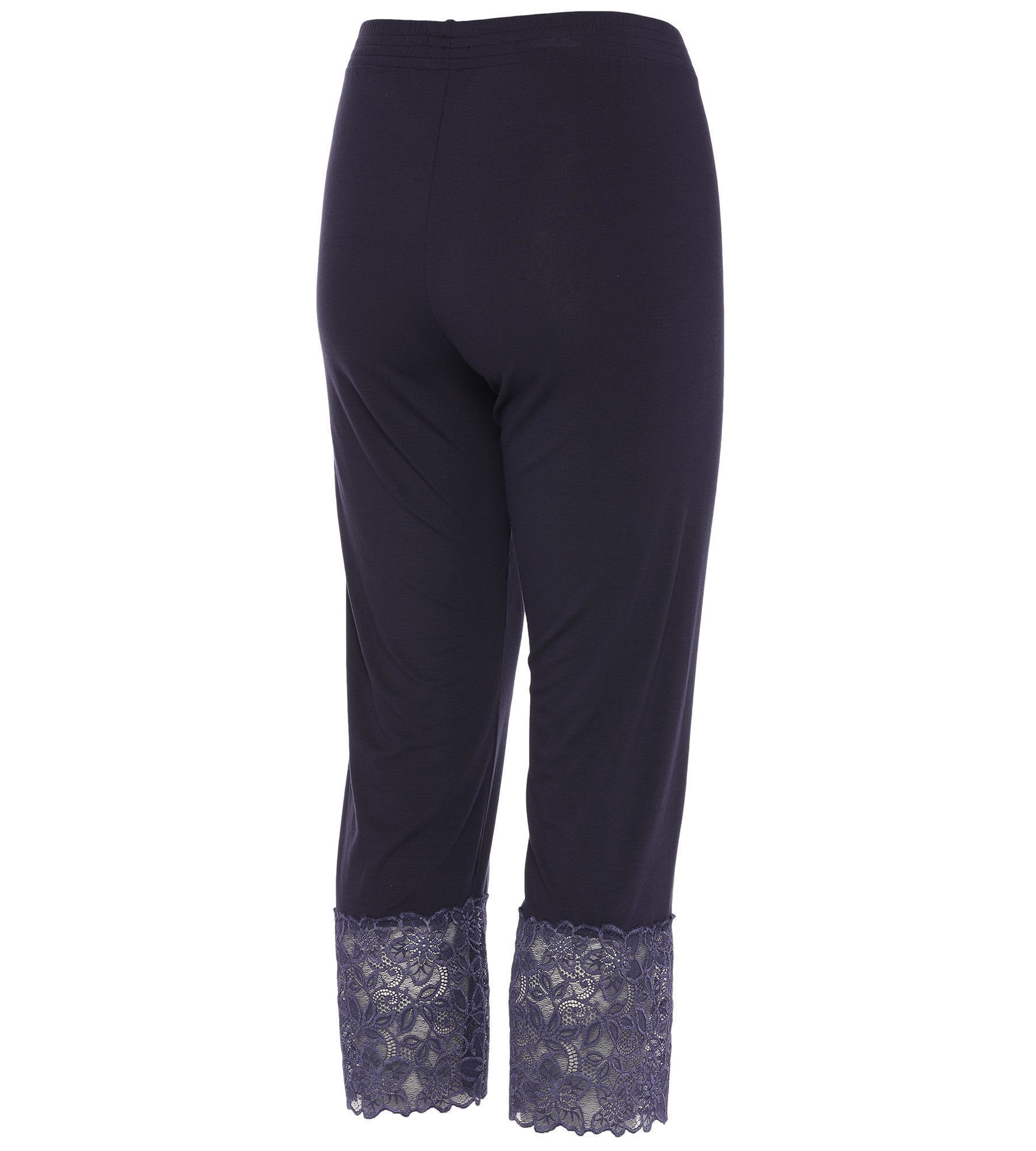 Pure Shape Pyjama Shirt & dunkelblau hochwertiger Spitze elastisch mit Hose