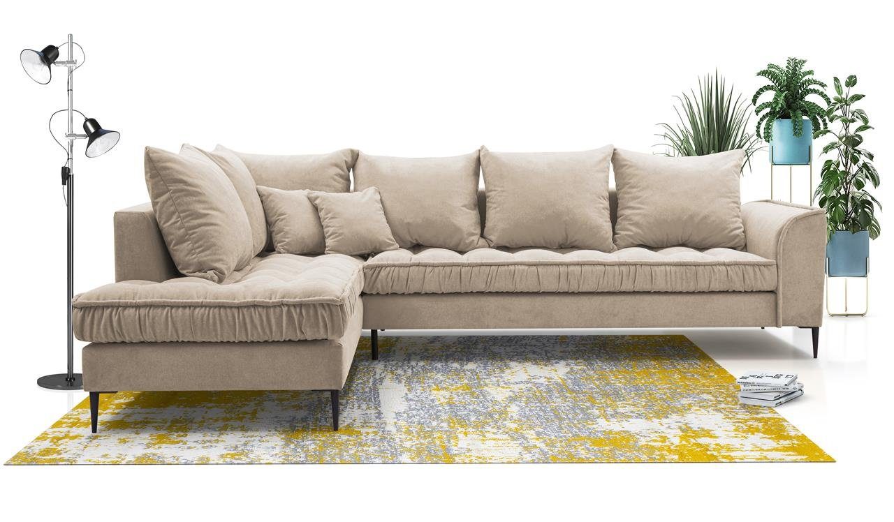 Beautysofa Polsterecke Polsterecke inklusive Wohnzimmersofa L-Form modernes mit Rückenlehne, 21) Beige Loungemöbel, im Wellenfedern, (soro Design ELEN, stillvoles gepolsterter