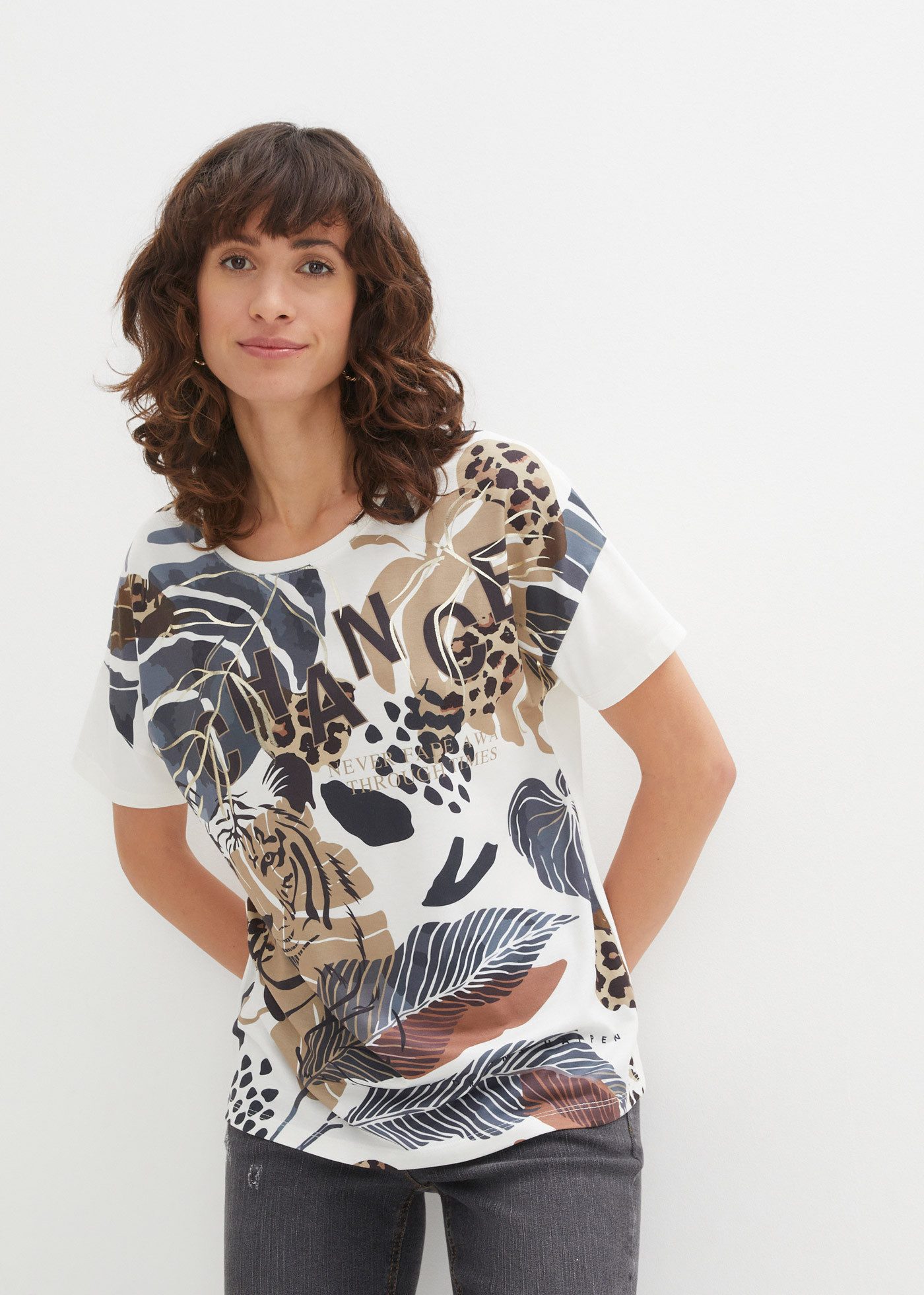 bonprix T-Shirt (1-tlg) Loose Fit Passform, Kurzarm, mit Foilprint günstig online kaufen