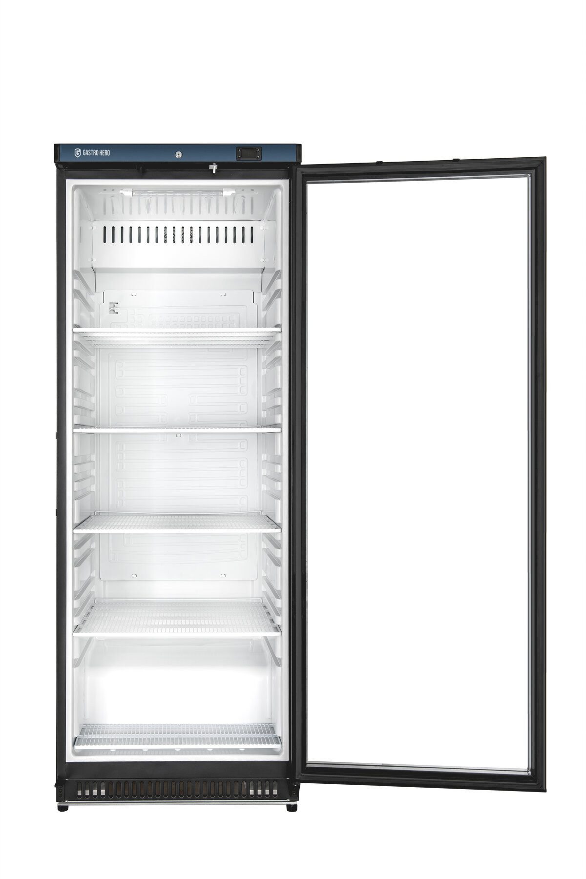 GastroHero Vollraumkühlschrank Lagerkühlschrank ECO 400 Glastür Schwarz 336 Liter LED LKSE400BG, 187.5 cm hoch, 60 cm breit, ideal zur Präsentation von Getränken und gekühlten Waren
