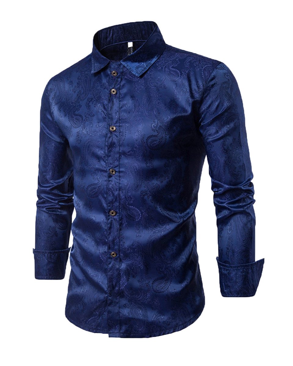 Allthemen Langarmhemd mit Stickerei Herren Freizeithemd florales Muster dün günstig online kaufen