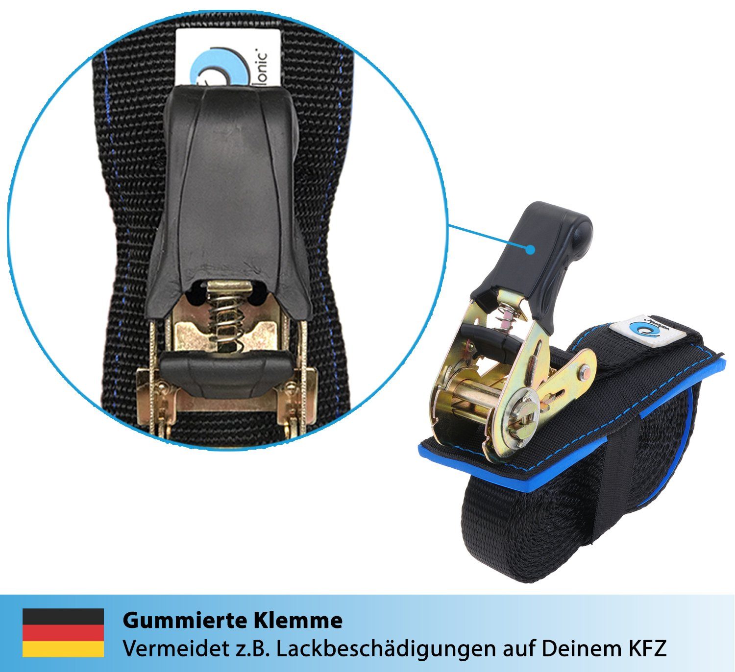 (2er TEST 2 Ratschenspanngurt Ratsche valonic Stück 6m) Set, mit VATER 010 Spanngurt Neoprenpad