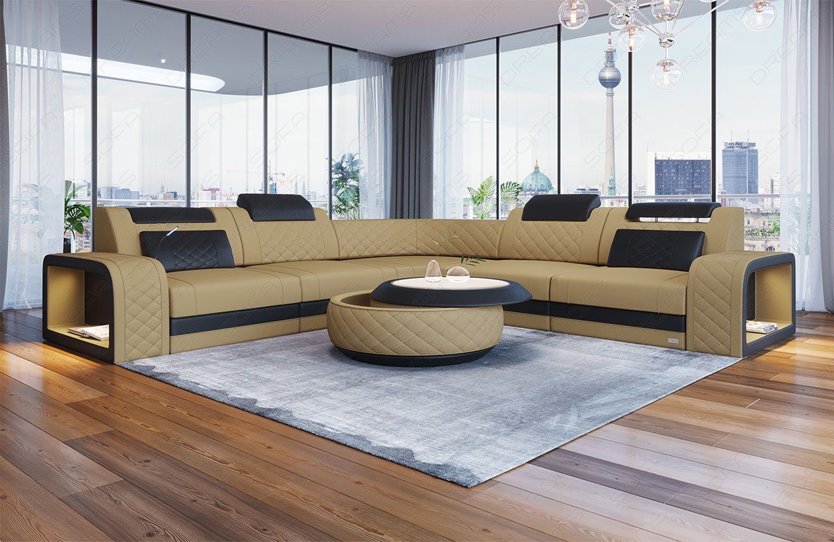 100 % authentisch garantiert Sofa Dreams Ecksofa Stoff Couch mit Form LED, Beige-Schwarz Foggia Designersofa C81 Anschluss, USB Polstersofa Stoffsofa, L