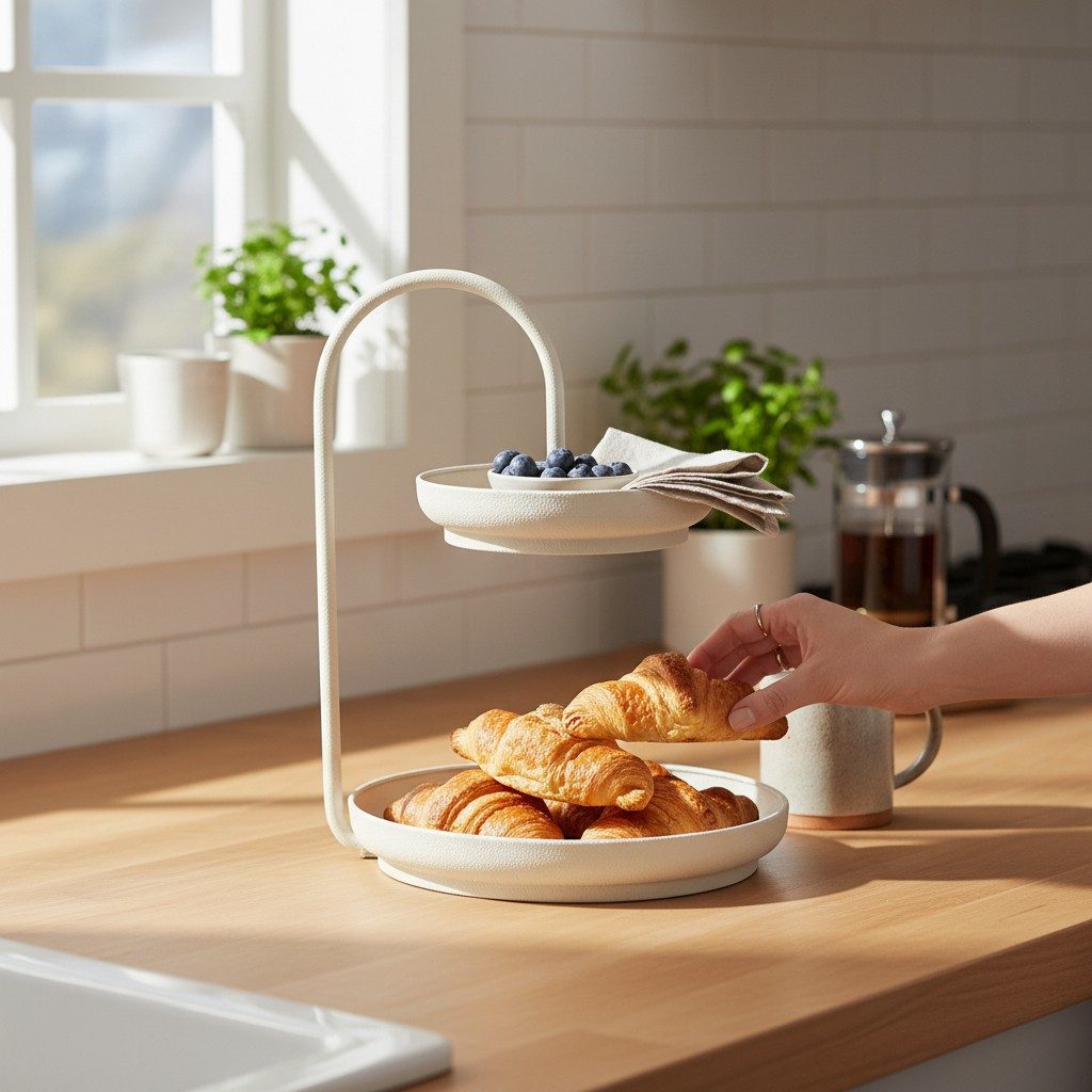 Macosa Home Dekoetagere Holz Metall Creme 40 cm Mangoholz Etagere (1 St., Tischdekoration Aufbewahrung Dekoschale), Modern Servierständer Holzetagere