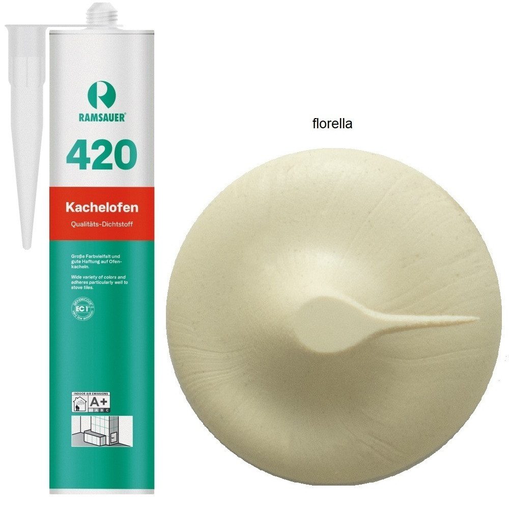 Ramsauer Dichtstoff Ramsauer 420 Kachelofen Acryl Dichtstoff 310ml Kartusche florella, gebrauchsfertig, geruchsneutral, hitzefest und brandbeständig, siliconfrei