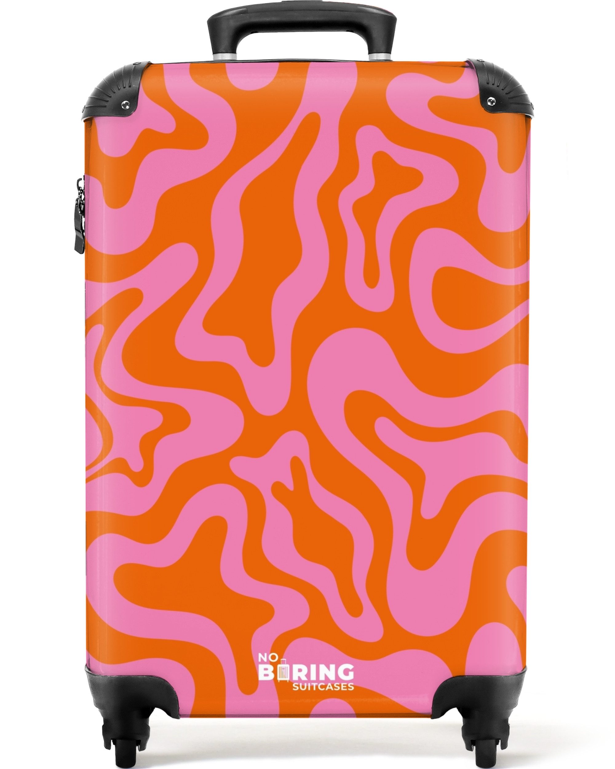 NoBoringSuitcases.com© Hartschalen-Trolley Orange mit rosa abstraktem günstig online kaufen