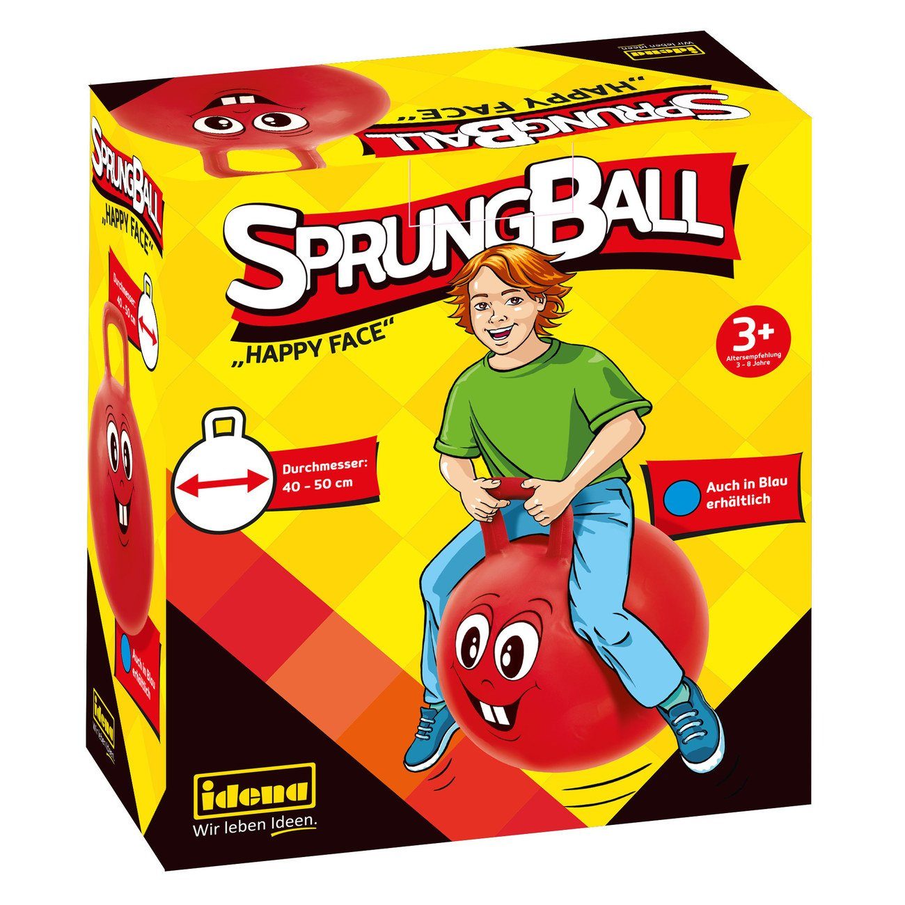 Idena Hüpfball Hüpfball, 40 - cm Sprungball cm rot Face" Idena 50 Springball "Happy ø