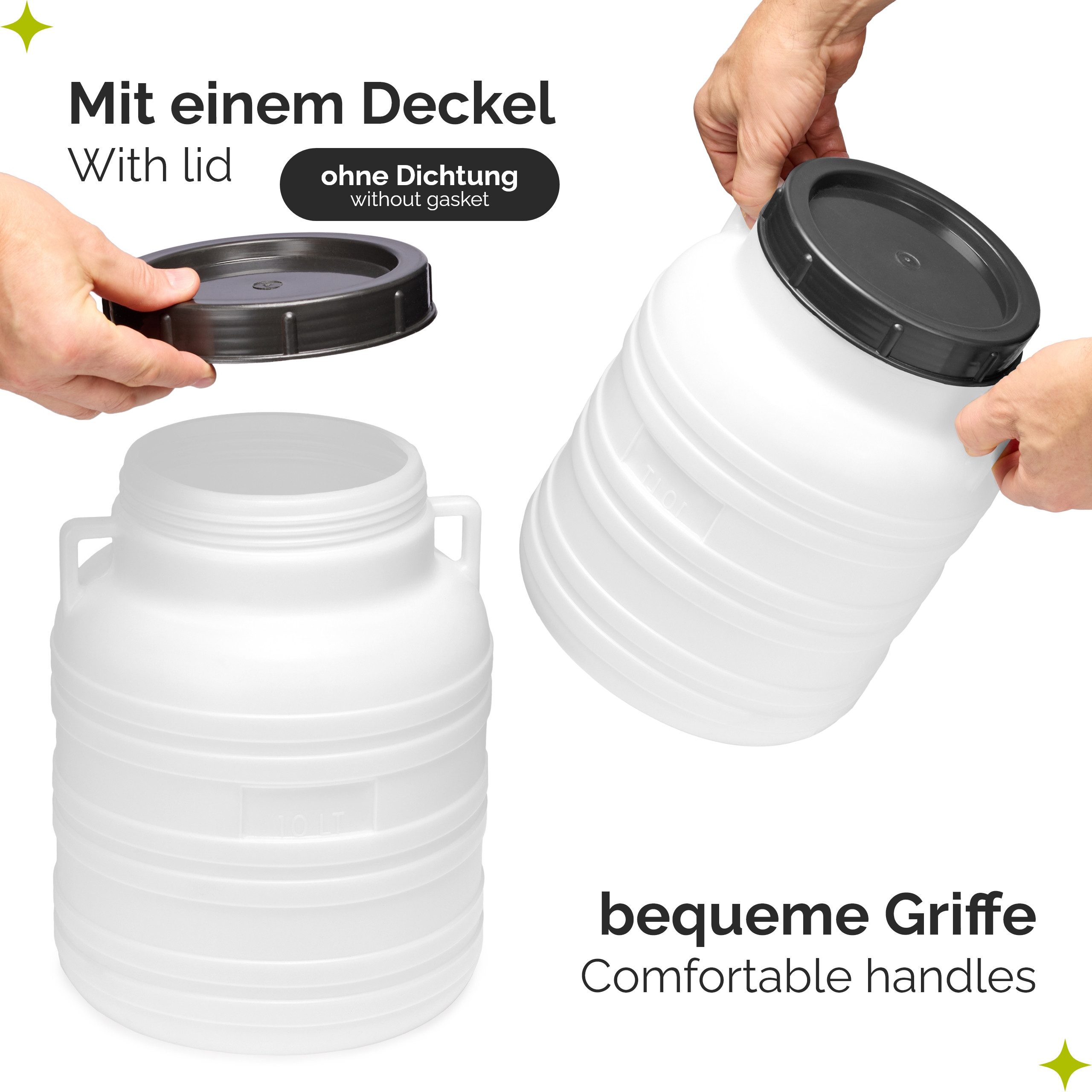 Garronda Regentonne Set 10 Liter Futtertonne BPA-frei Universalfass mit Deckel GD-0120, 10 l, (3-tlg), BPA-Frei – Bild 4 von 5