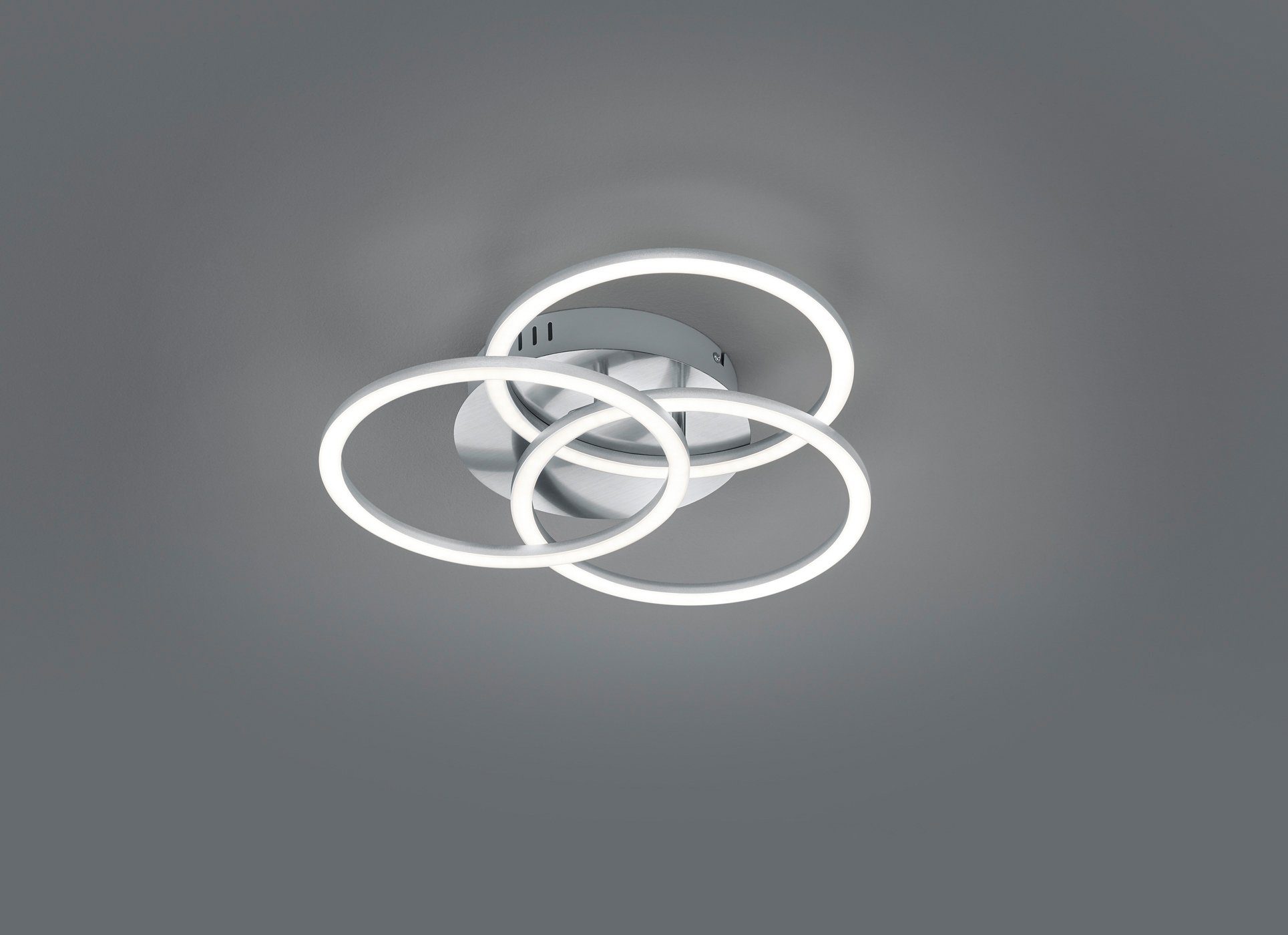 Reality Leuchten LED Deckenleuchte Circle, Memoryfunktion, Nachtlichtfunktion, LED fest integriert, warmweiß - kaltweiß, Deckenlampe Nickel matt mit schwenkbaren Ringen / inkl. Fernbedienung