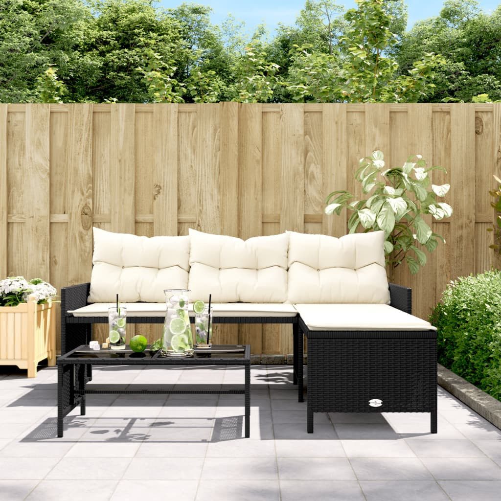 vidaXL Loungesofa Gartensofa in L-Form mit Tisch und Kissen Schwarz Poly Ra günstig online kaufen