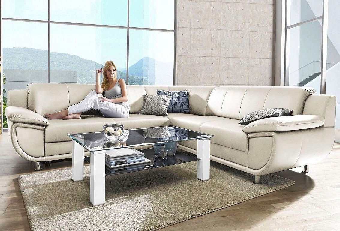 TRENDMANUFAKTUR Ecksofa Rondo wahlweise mit Schlaffunktion, bequeme Armlehnen, L-Form, wahlw.mit Federkern, Füße chromfarben, Unser Dauertiefpreis