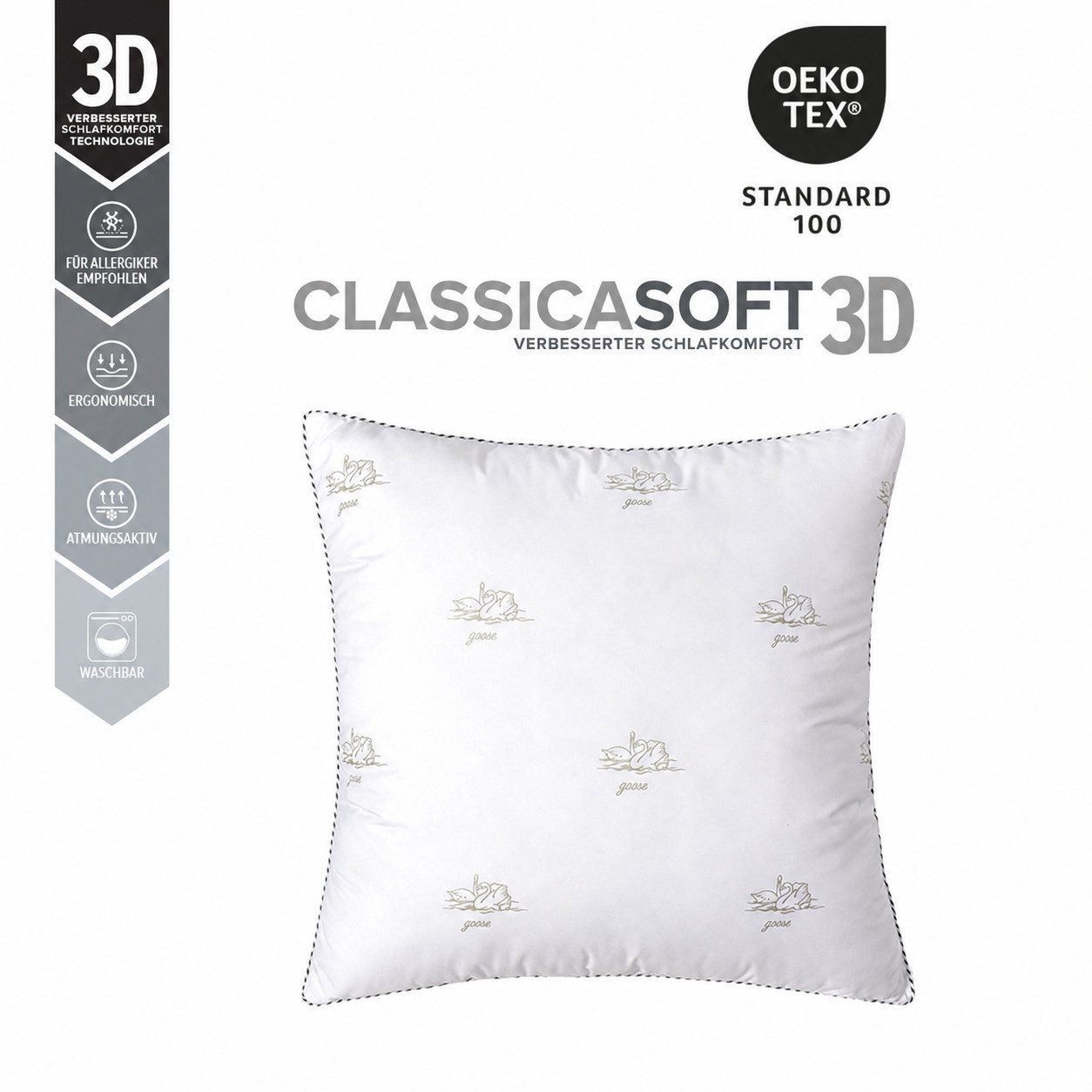 SEI Design Kopfkissen SWAN Classica Soft 3D 80x80 - Dreikammerkissen Schlafkissen, Füllung: Airdream micro, Bezug: Microfaser, Seitenschläfer, Bauchschläfer, Rückenschläfer, Alternative zu Daunen