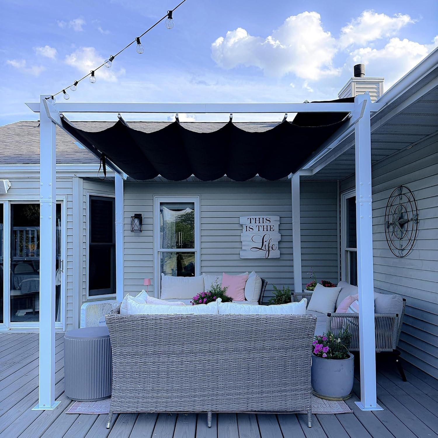 PURPLE LEAF Pergola 3 x 4 m Pavillon mit Schiebedach Aluminium Wasserdicht, UV-Schutz, BxTxH: 300x300x245 cm, (Komplettes Set, Freistehende Pergola mit manuellem Schiebedach), Gartenpavillon Stabil & Winterfest, Terrasse, Balkon