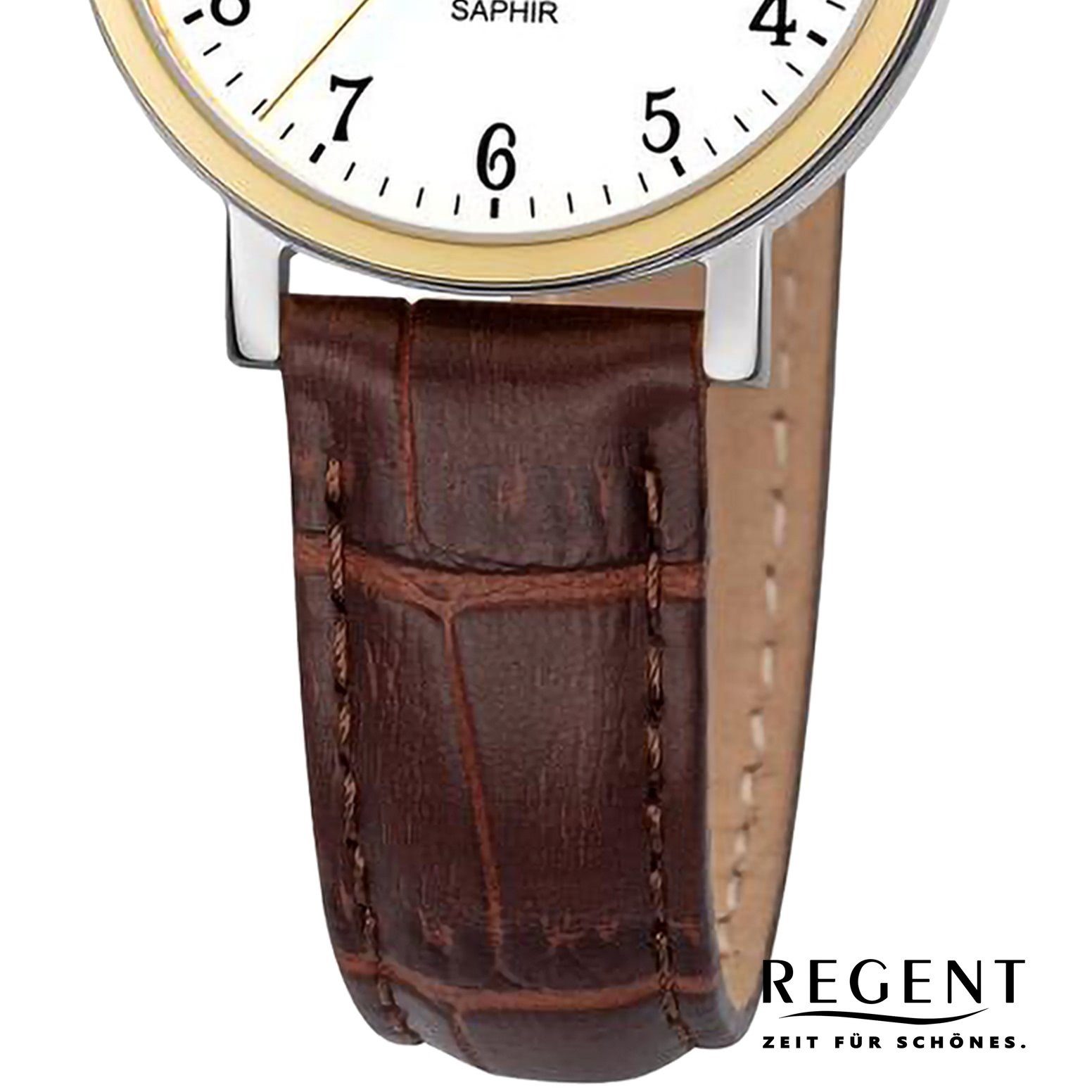 Regent Quarzuhr Regent Damen Armbanduhr Analog, (Analoguhr), Damen Armbanduhr rund, extra groß (ca. 30mm), Lederarmband