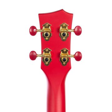 Cascha Ukulele Carbon Fibre - Rot, Bundle, komplett mit Tasche, Gurt, Stimmgerät und 3 Plektren