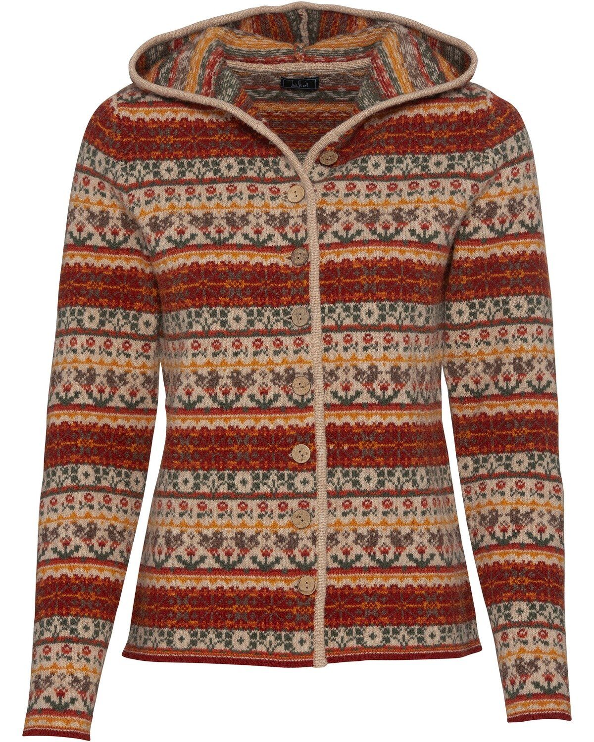 Luis Steindl Strickjacke Jacquard-Strickjacke mit Kapuze Sand/Herbstfarben