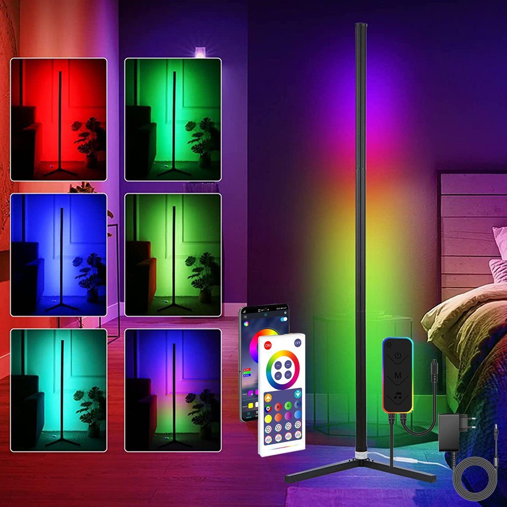 XIIW LED Stehlampe Wohnzimmer LED Stehlampe, Dimmbar, App-Steuerung, RGB-Farbwechsel, Standleuchte, Ecklampe, Musikmodi, Matt-schwarz