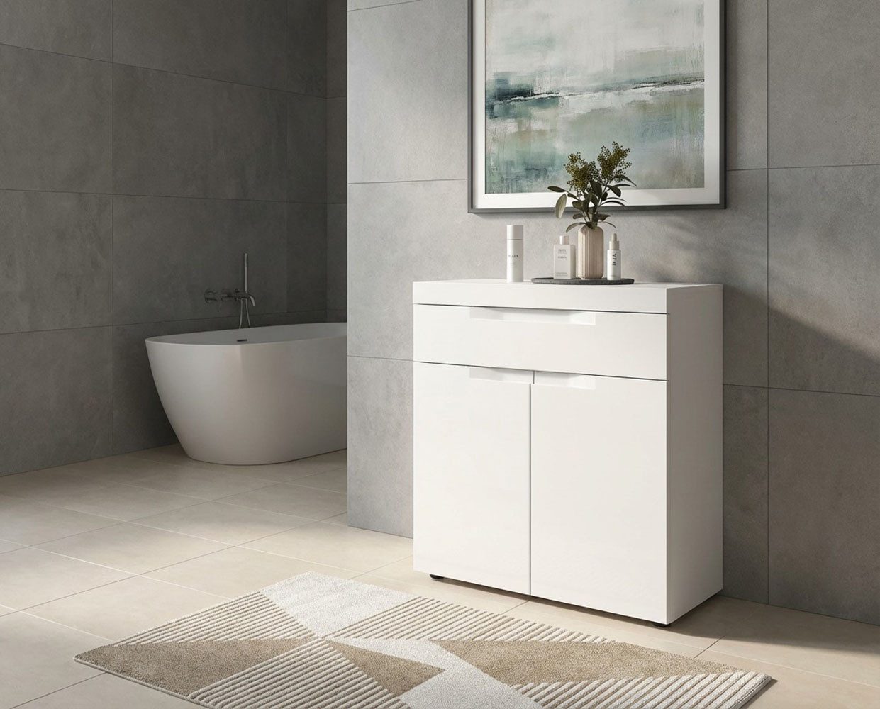 OTTO home Badkommode MAOI, Breite 75 cm, 2 Türen, 1 Schubkasten, 2 Fächer (mit eingefräster Griffmulde in der MDF Front), Badezimmerschrank, Schrank, Kommode, Midischrank, Bad, Badezimmer