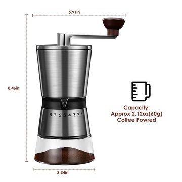 GOOLOO Kaffeemühle Manuell/Hand mit Keramikmahlwerk,mit 8 Mahlstufen Espressomühle, 80,00 g Bohnenbehälter