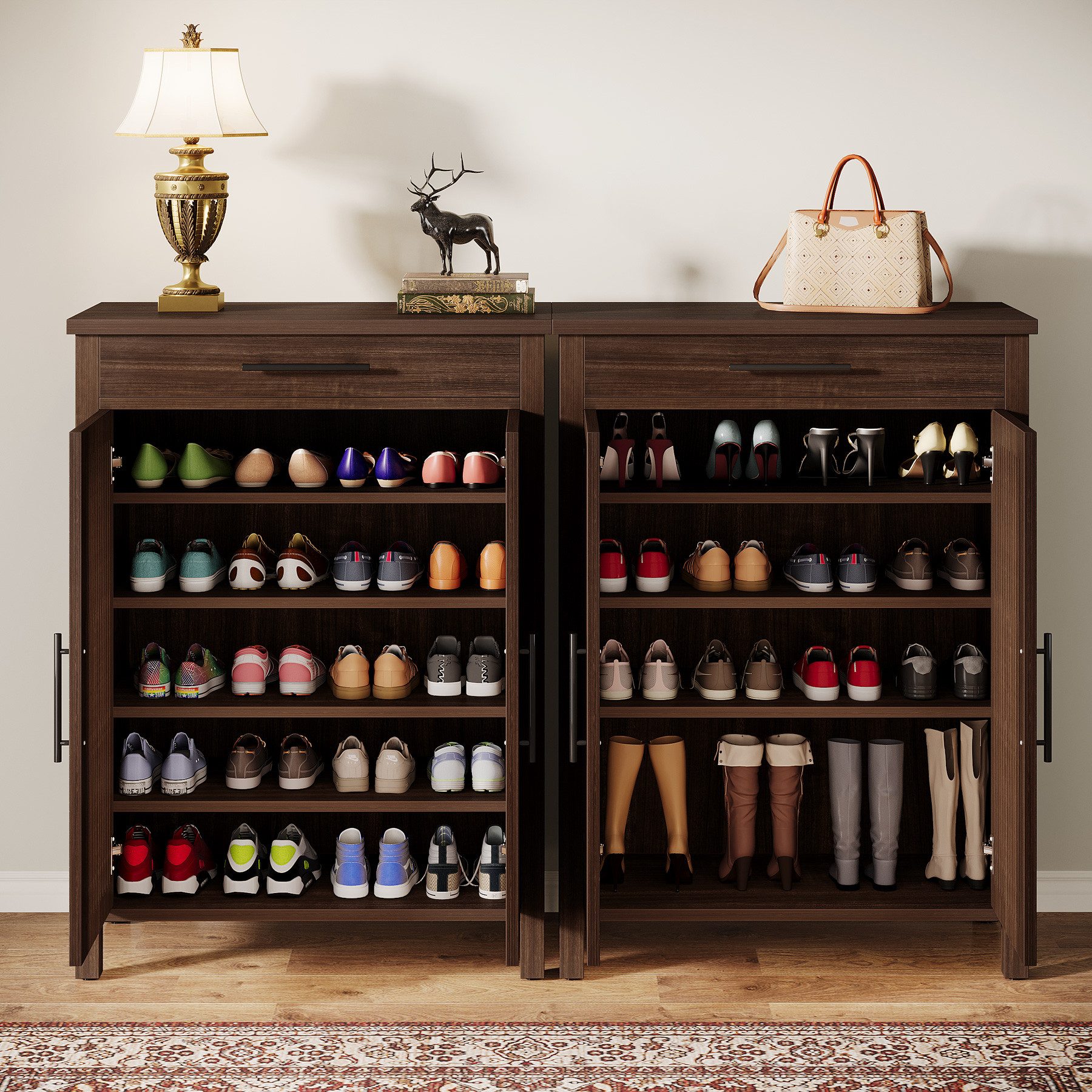 Tribesigns Schuhschrank 5-stöckiger Schuhschrank schmal mit Lamellentüren und Schublade – Bild 4 von 5