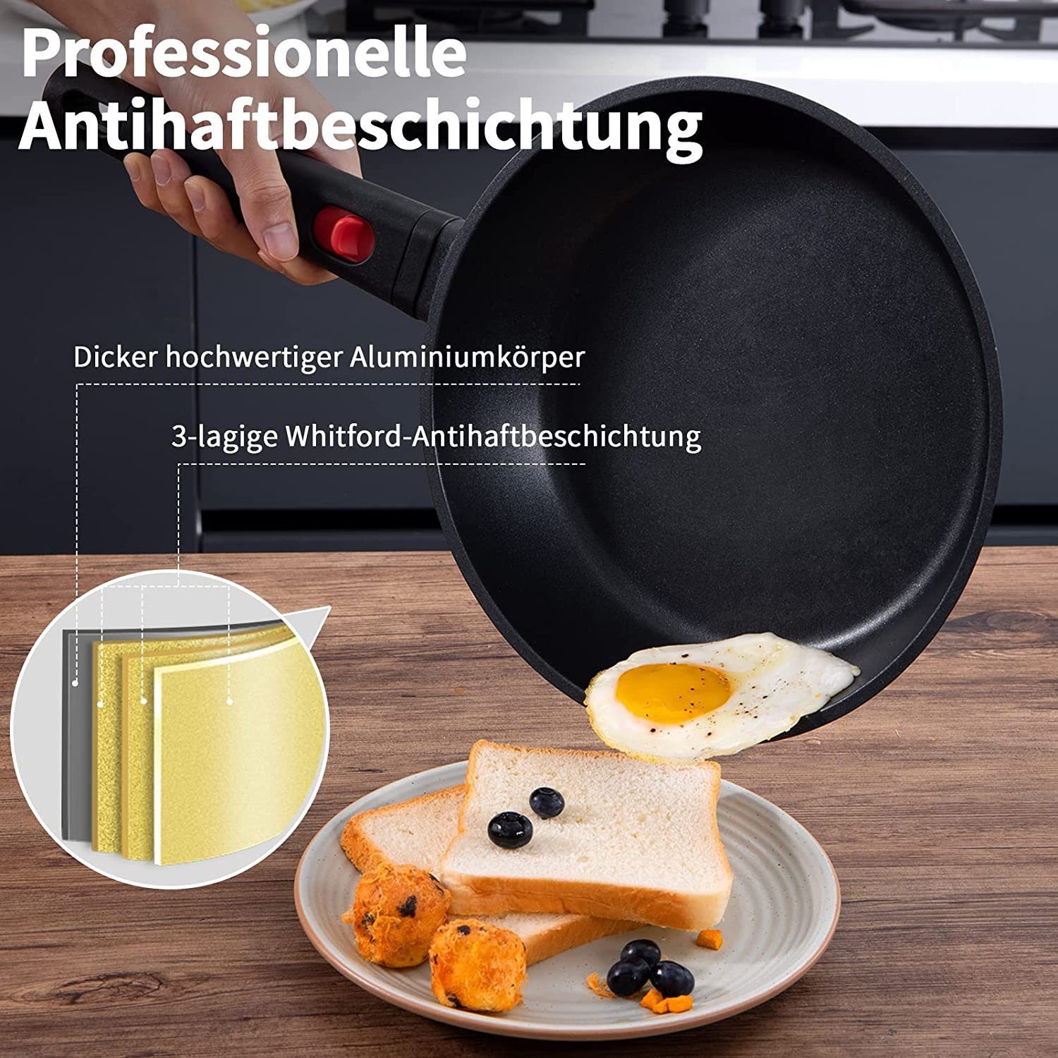 Diyarts Bratpfanne SkyLight Bratpfanne - 10331, (Antihaftpfanne, Antihaft, abnehmbarer Griff), Induktion geeignet & backofenfest bis 240 °C