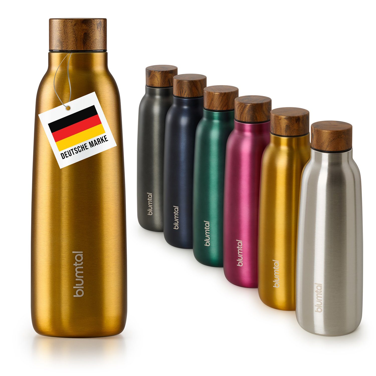 Blumtal Isolierflasche 500ml Trinkflasche Edelstahl Ray - auslaufsichere Isolierflasche, BPA-frei, hält 8h heiß/24h kalt Spicy Mustard - Gelb