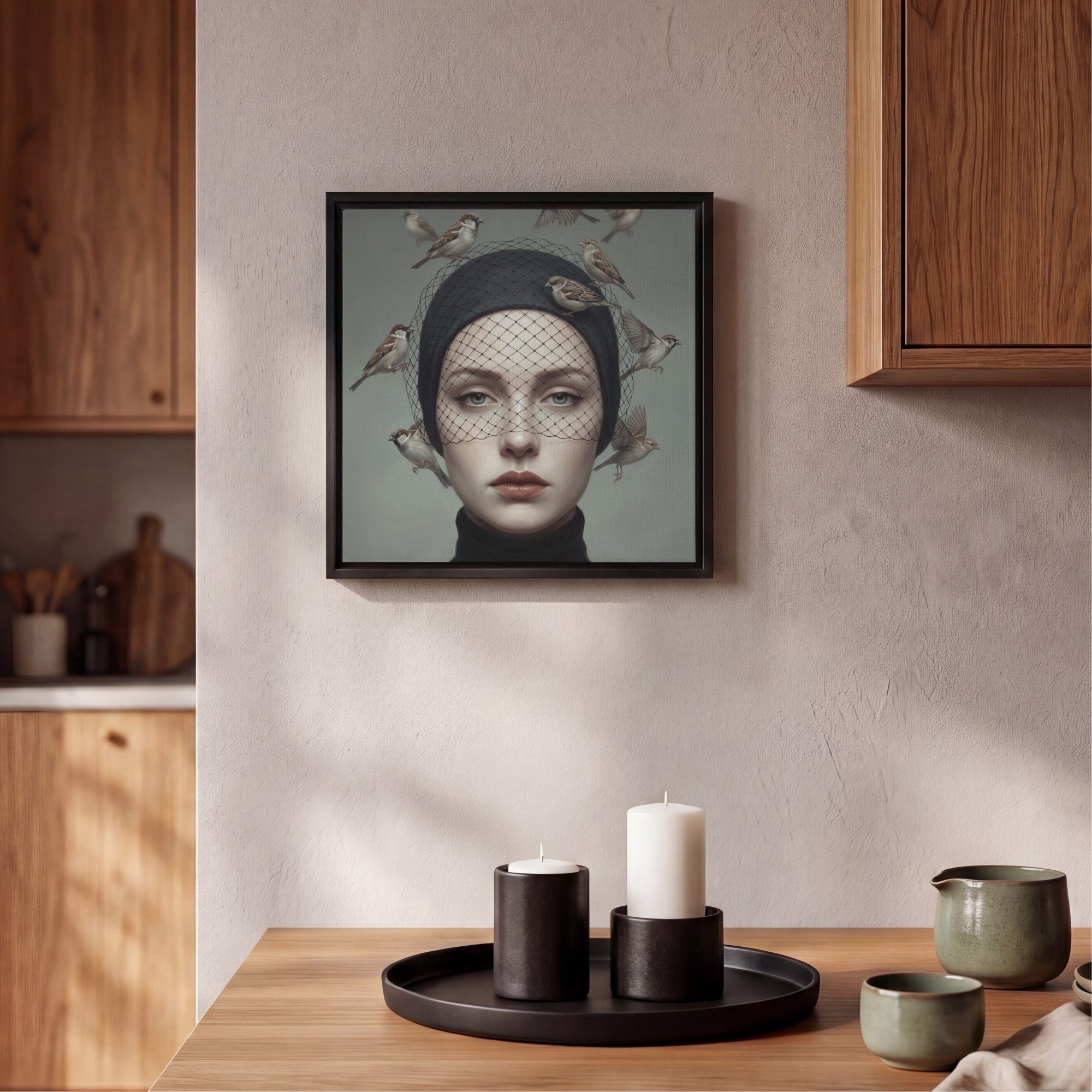 OneMillionCanvasses® Leinwandbild mit Rahmen - Porträt - Vögel - Schwarz, Fotodruck (1 St), Leinwand Bilder Klein, Wand Dekoration Aesthetic 20x20cm – Bild 2 von 5