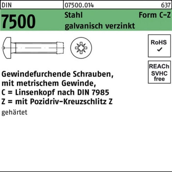 Reyher Gewindeschraube 1000er Pack Gewindefurchendeschraube DIN 7500 LIKO PZ CM 2 5x20-Z Stah