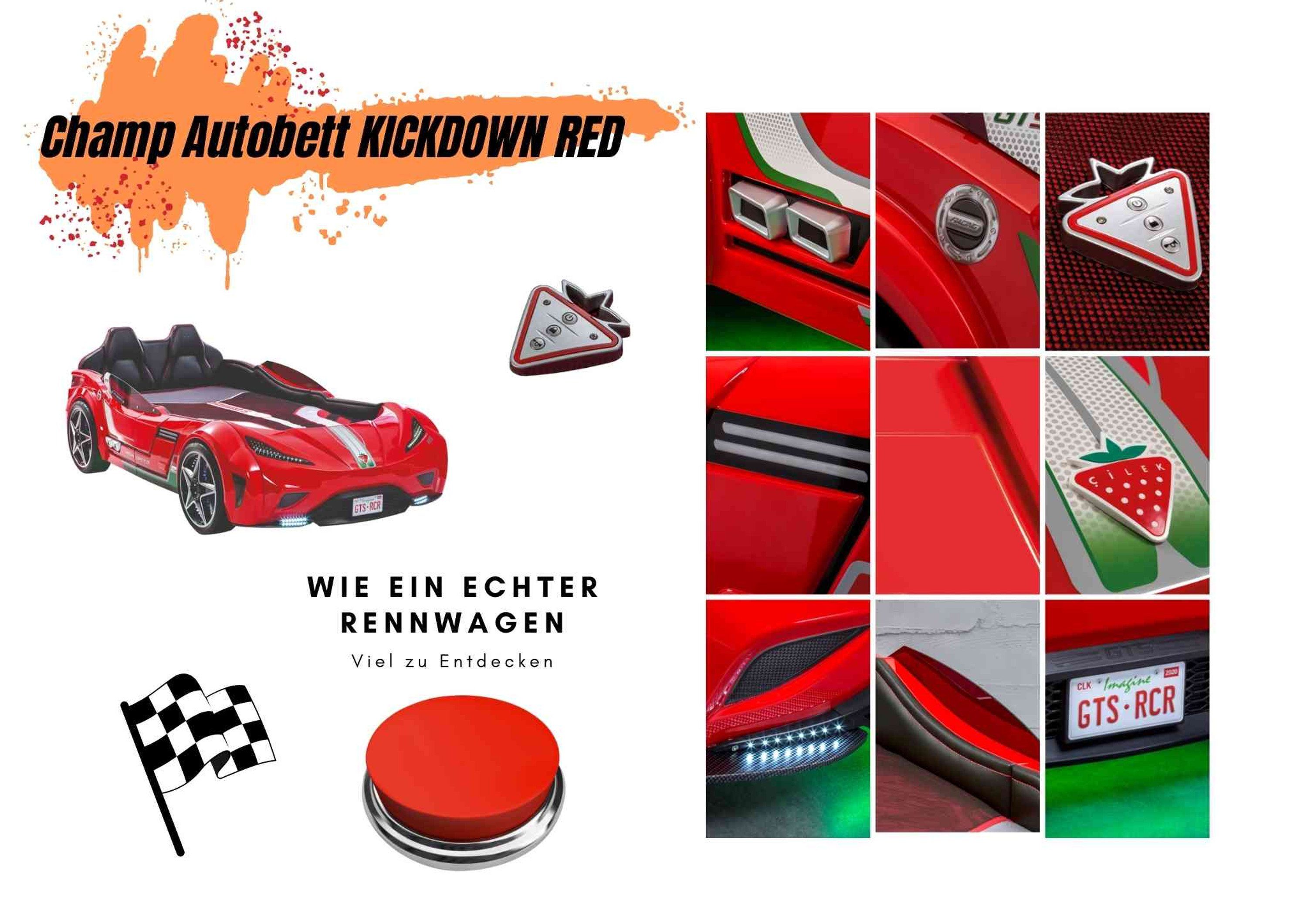 und Model Kickdown, soundfähig, Bodenlicht, Reifen,- Cilek LED-Licht, animiertes Autobett Champ, inkl.Fernbedienung