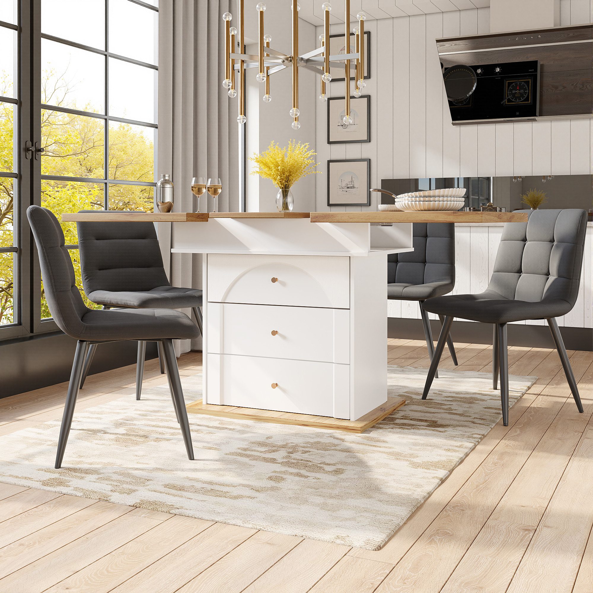 i@home Esstisch Teleskoptisch mit Stauraum, Moderner Küchentisch Weiß /Schw günstig online kaufen