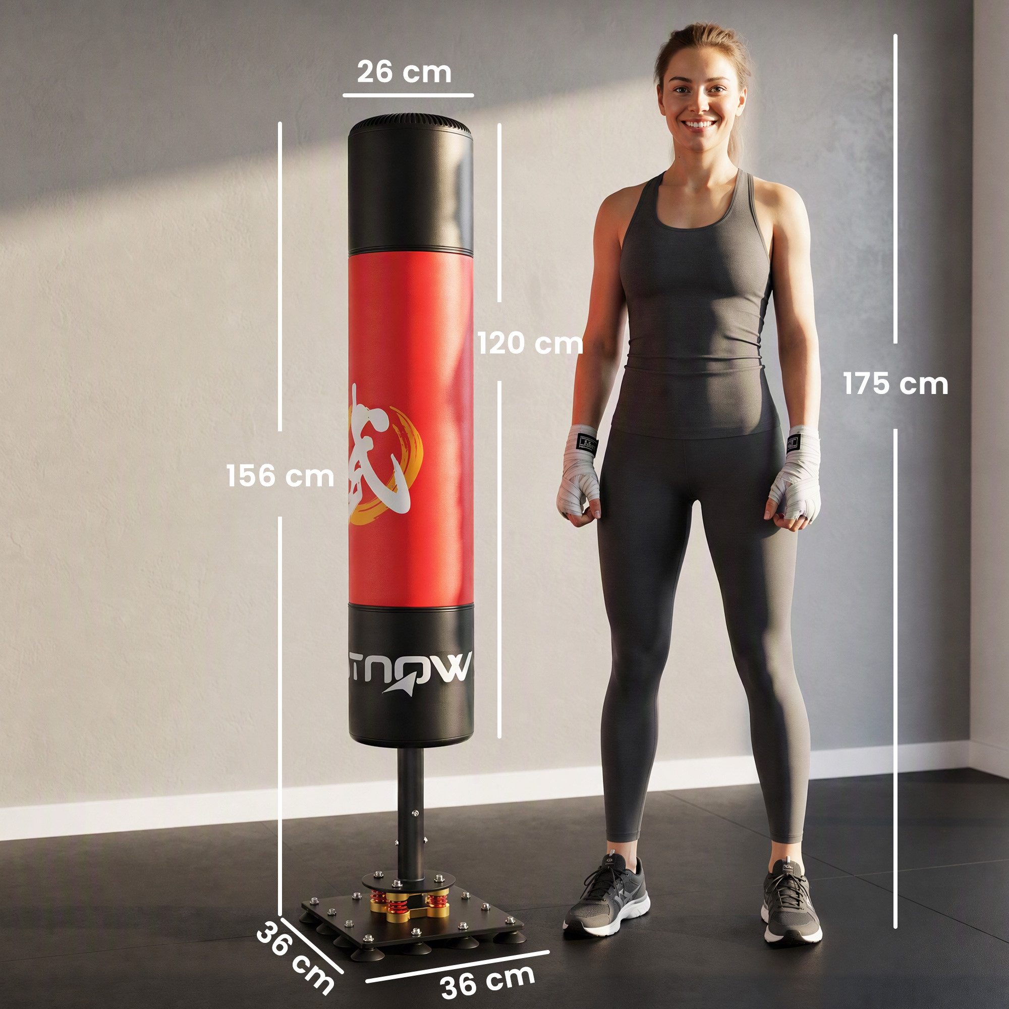 SPORTNOW Standboxsack Kickboxsack für Erwachsene und Jugendliche (Set, 1-tlg., freistehend), 12 Saugnäpfe, Stoßdämpfung, freistehend
