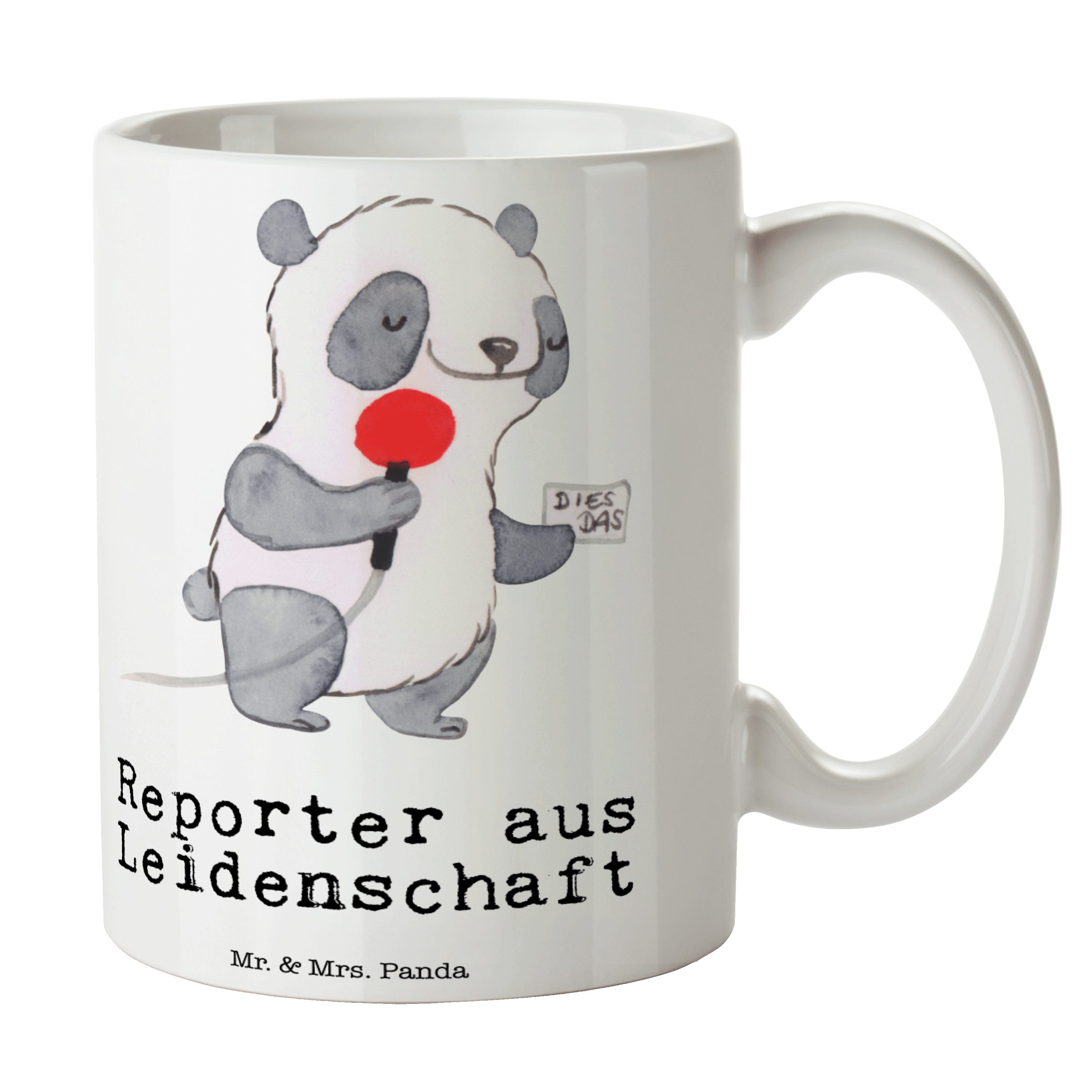 Mr. & Mrs. Panda Tasse Reporter aus Leidenschaft - Weiß - Geschenk, Kaffeebecher, Schenken, Keramik