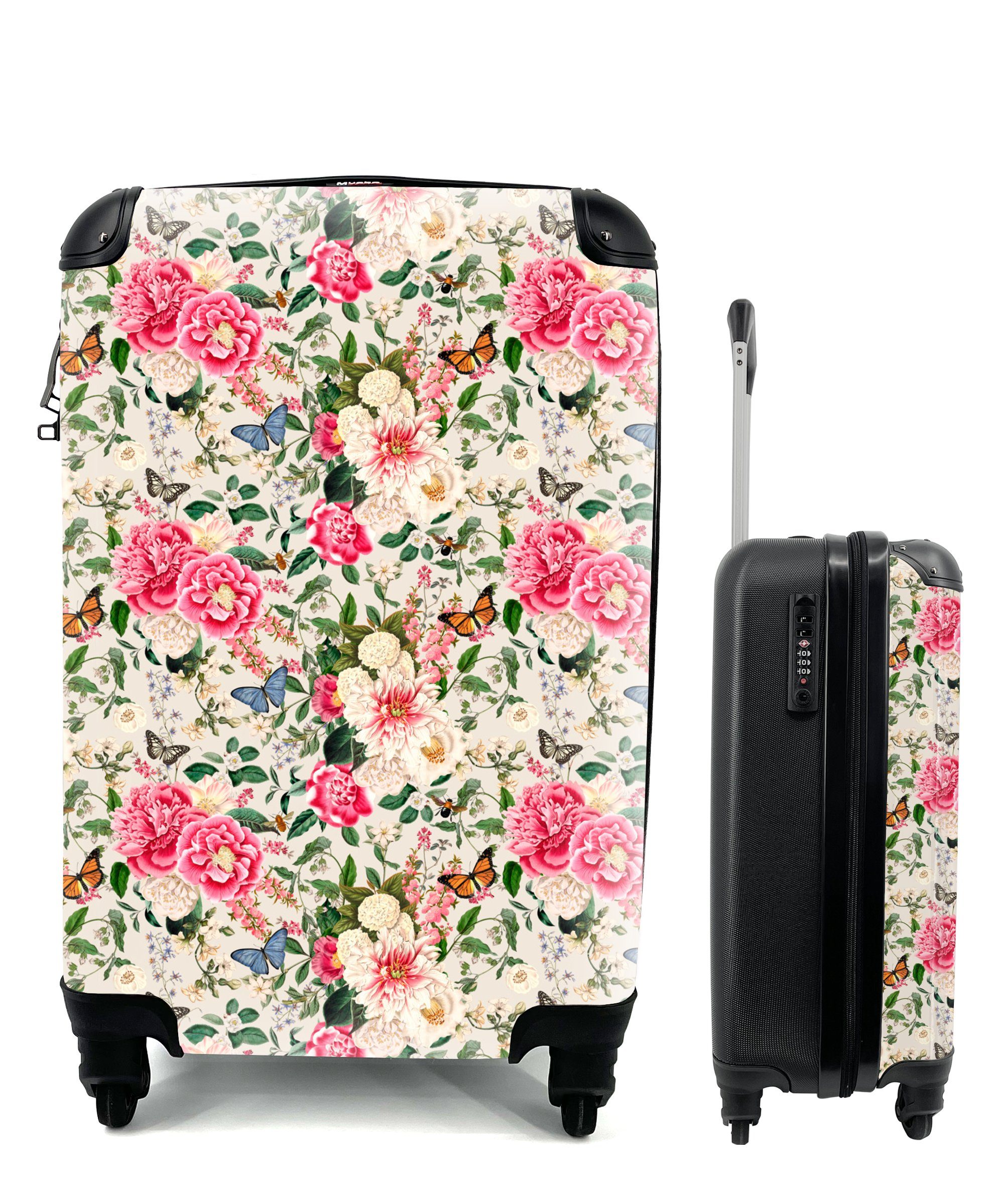 - mit Trolley, Reisetasche 4 Reisekoffer Handgepäckkoffer für Rollen, rollen, Sommerblumen MuchoWow Pastell, Schmetterling - Handgepäck Ferien,