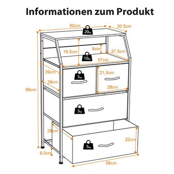 COSTWAY Nachtschrank mit 4 Schubladen und Ablage, 45x30x92cm