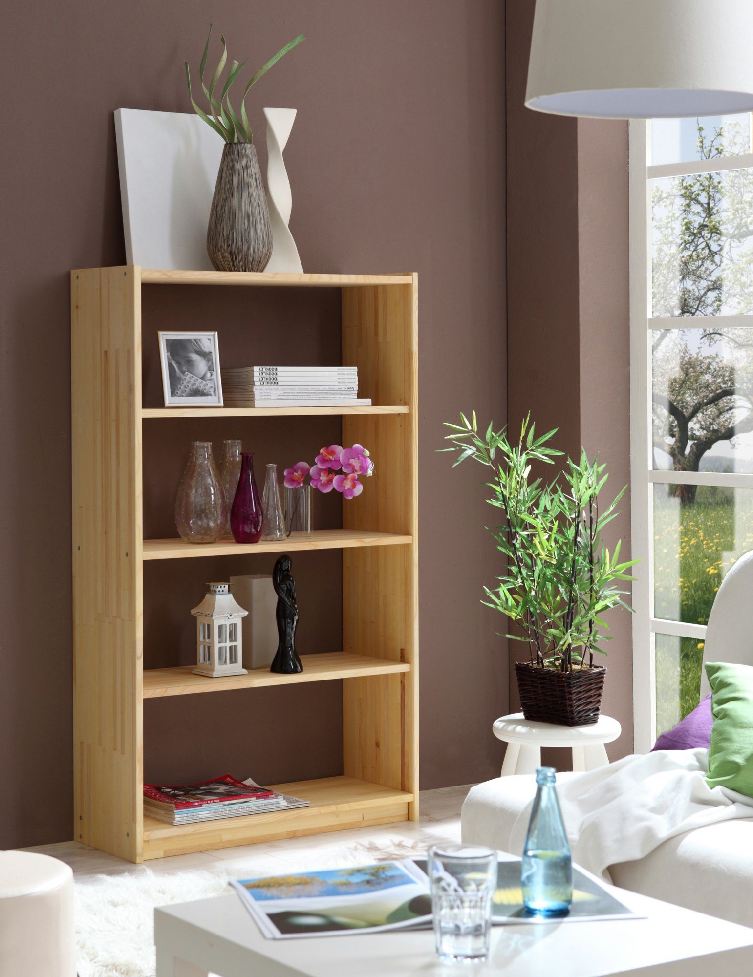 Ticaa Standregal Standregal Bücherregal Kiefer Natur H145cm, Massives Qualitätsholz (18mm Stärke), hochwertige Verarbeitung