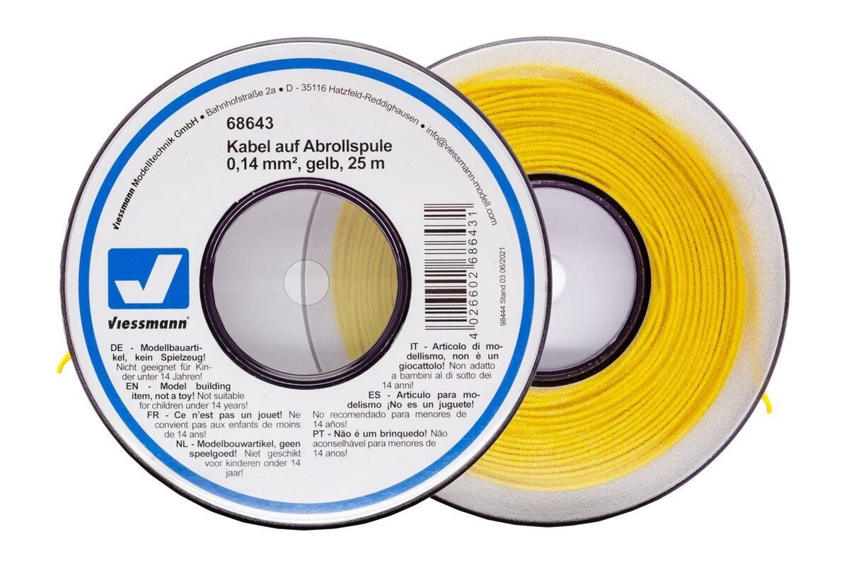 Viessmann Modelleisenbahn-Stecker Viessmann 68643 Kabel auf Abrollspule 0,14 mm², gelb, 25 m