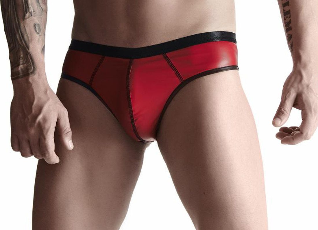 Slip Herren Slip in rot schwarz aus mattem Wetlook-Material sexy Herren Sli