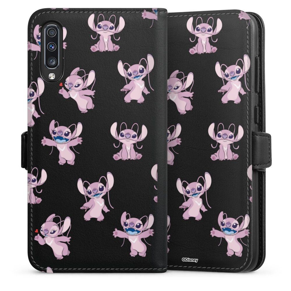 DeinDesign Handyhülle Lilo & Stitch Engel Disney Angel Faces Pattern Transparent, Samsung Galaxy A70 Hülle Handy Flip Case Wallet Cover